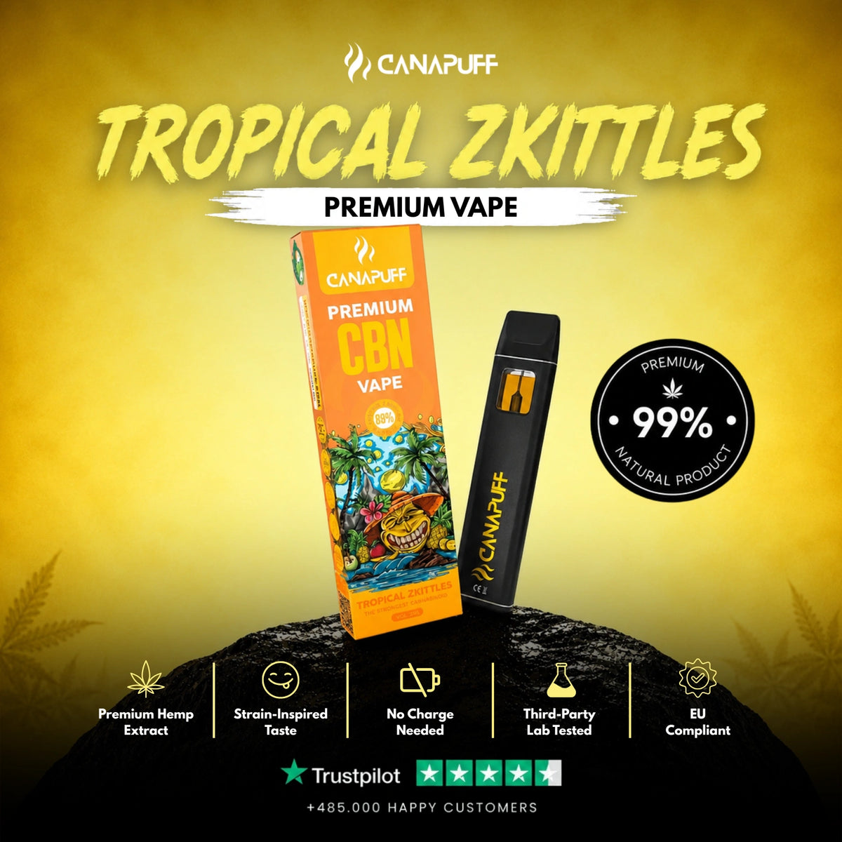 CBN Vape Tropical Zkittles 89% 1ml – jednorazové vape pero, foto 2