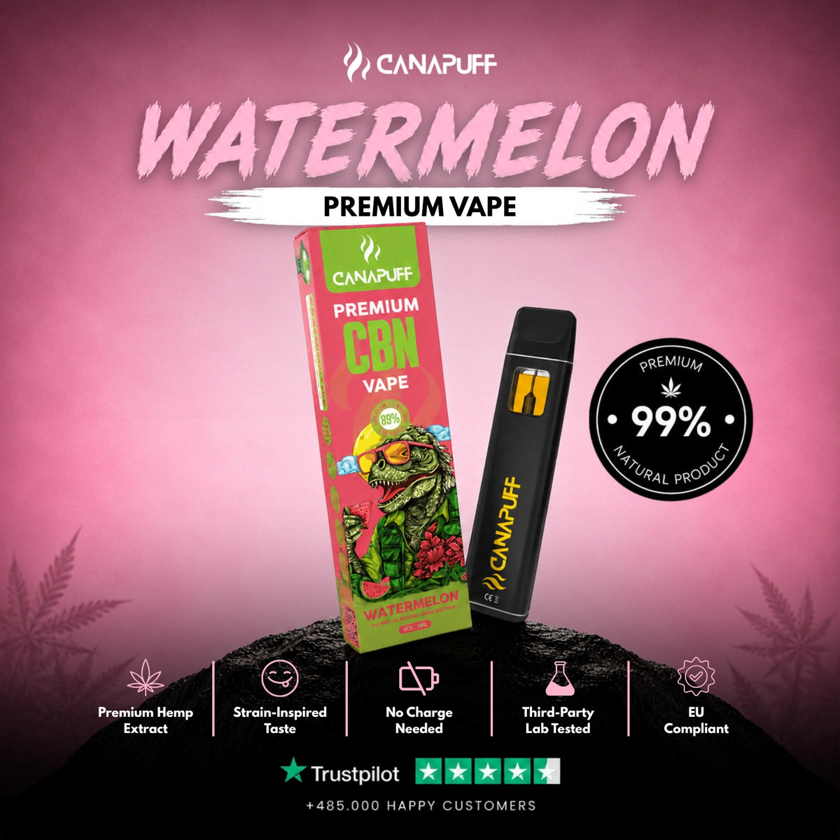 CBN Vape Watermelon 89% 1ml – jednorazové vape pero, foto 2