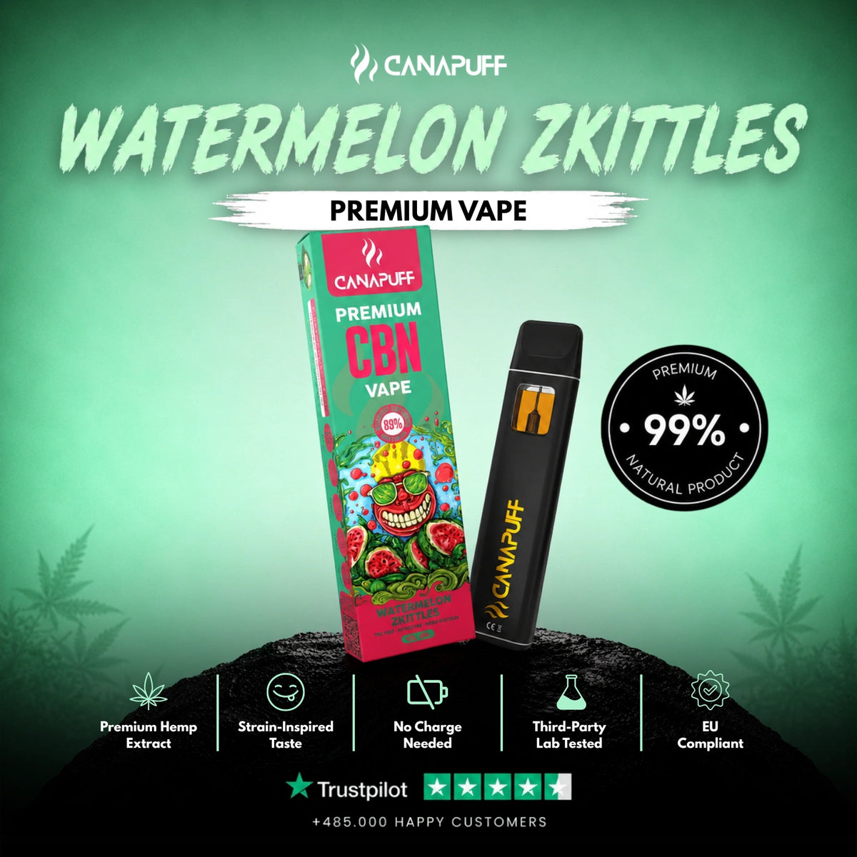 CBN Vape Watermelon Zkittles 89% 1ml – jednorazové vape pero, foto 2