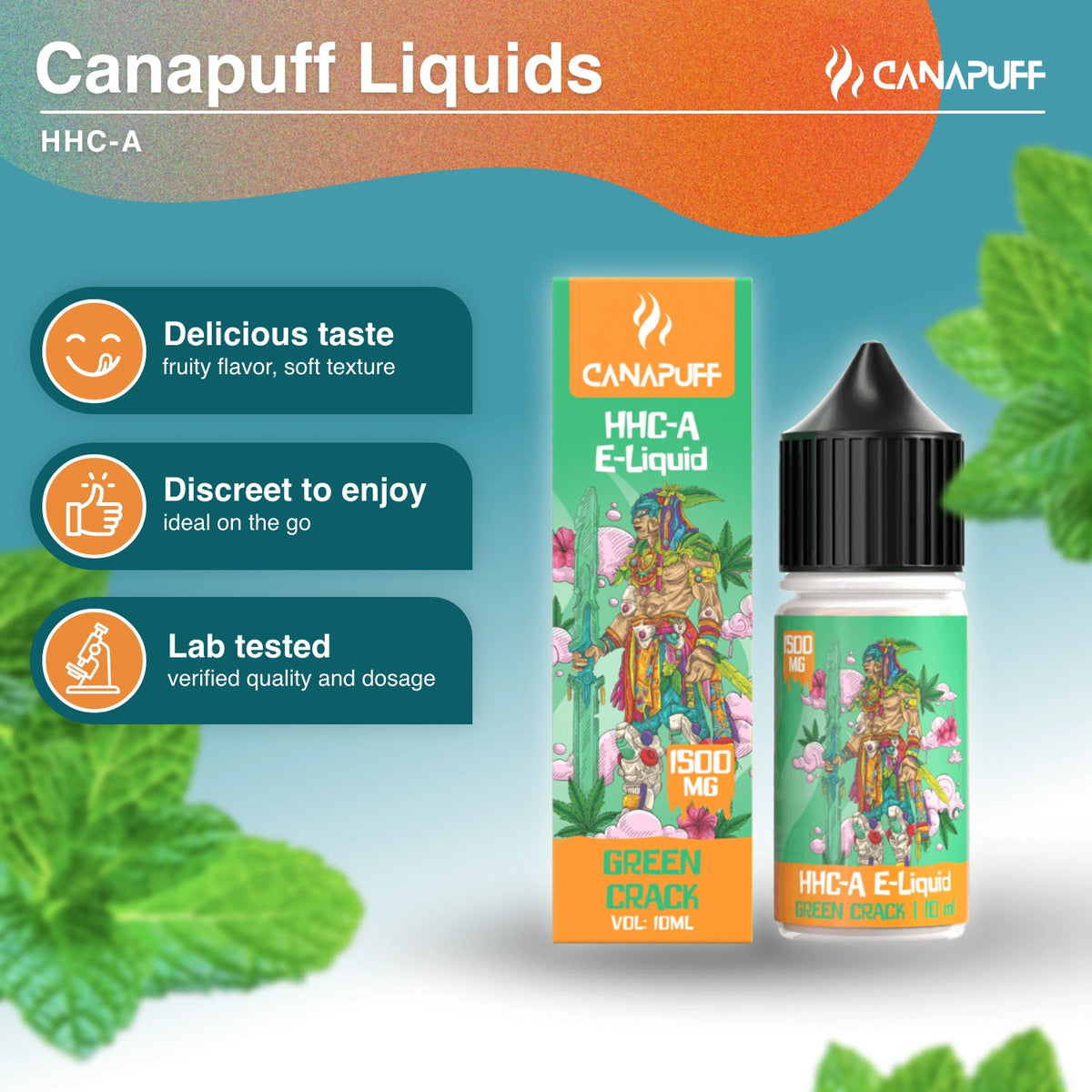 Canapuff HHC-A E-Liquid Green Crack 1500mg 10ml fľaštička s čiernym kvapkadlovým uzáverom