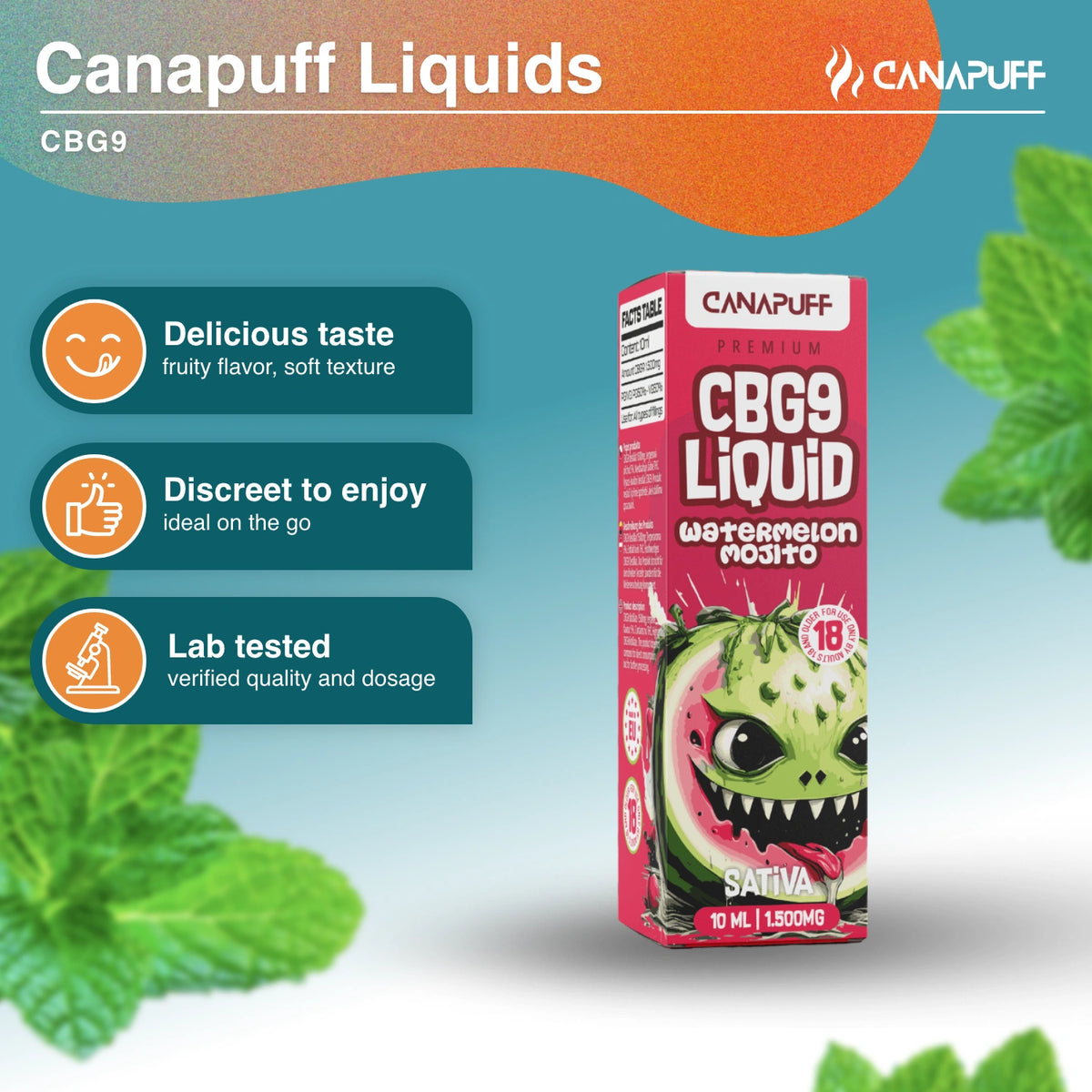 Canapuff CBG9 Liquid Watermelon Mojito 1500mg 10ml shot