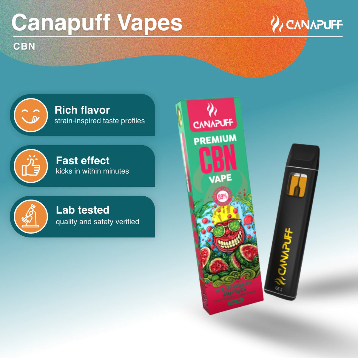 Canapuff CBN Vape Watermelon Zkittles 89% 1ml jednorazové pero