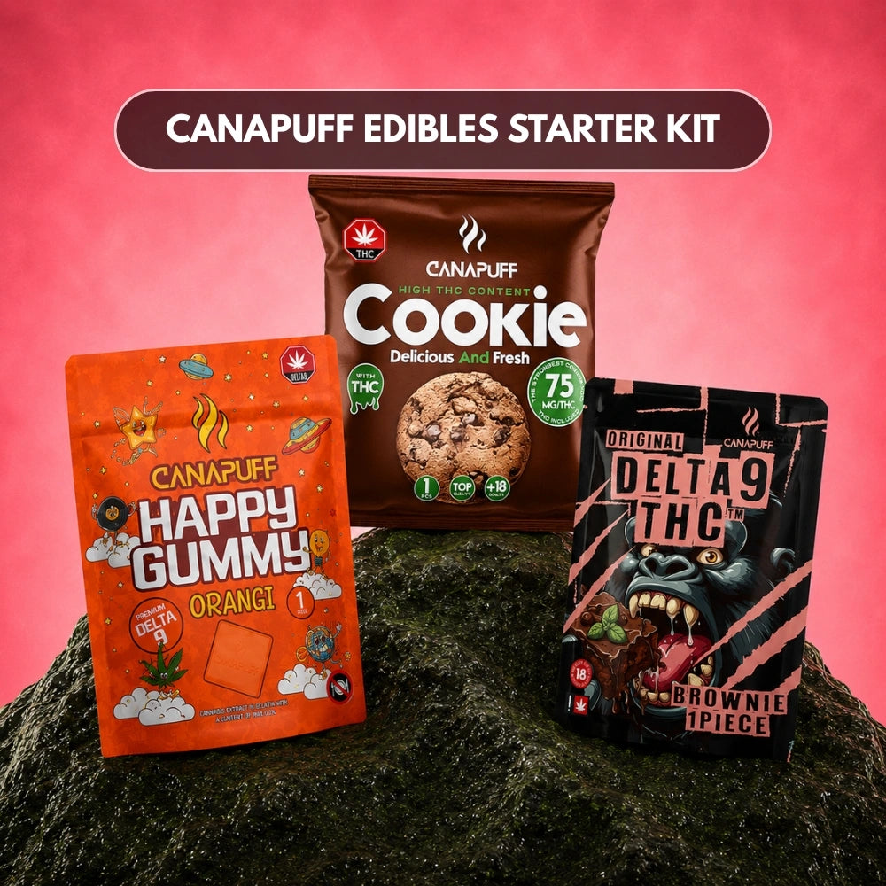 Canapuff Edibles Starter Kit balíček s Happy Gummy, Cookie a Delta-9 THC Brownie