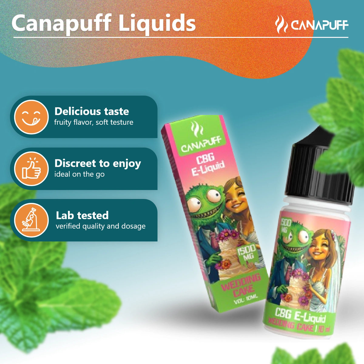 Canapuff CBG E-Liquid Wedding Cake 1,500 mg, 10 ml vape fľaštička