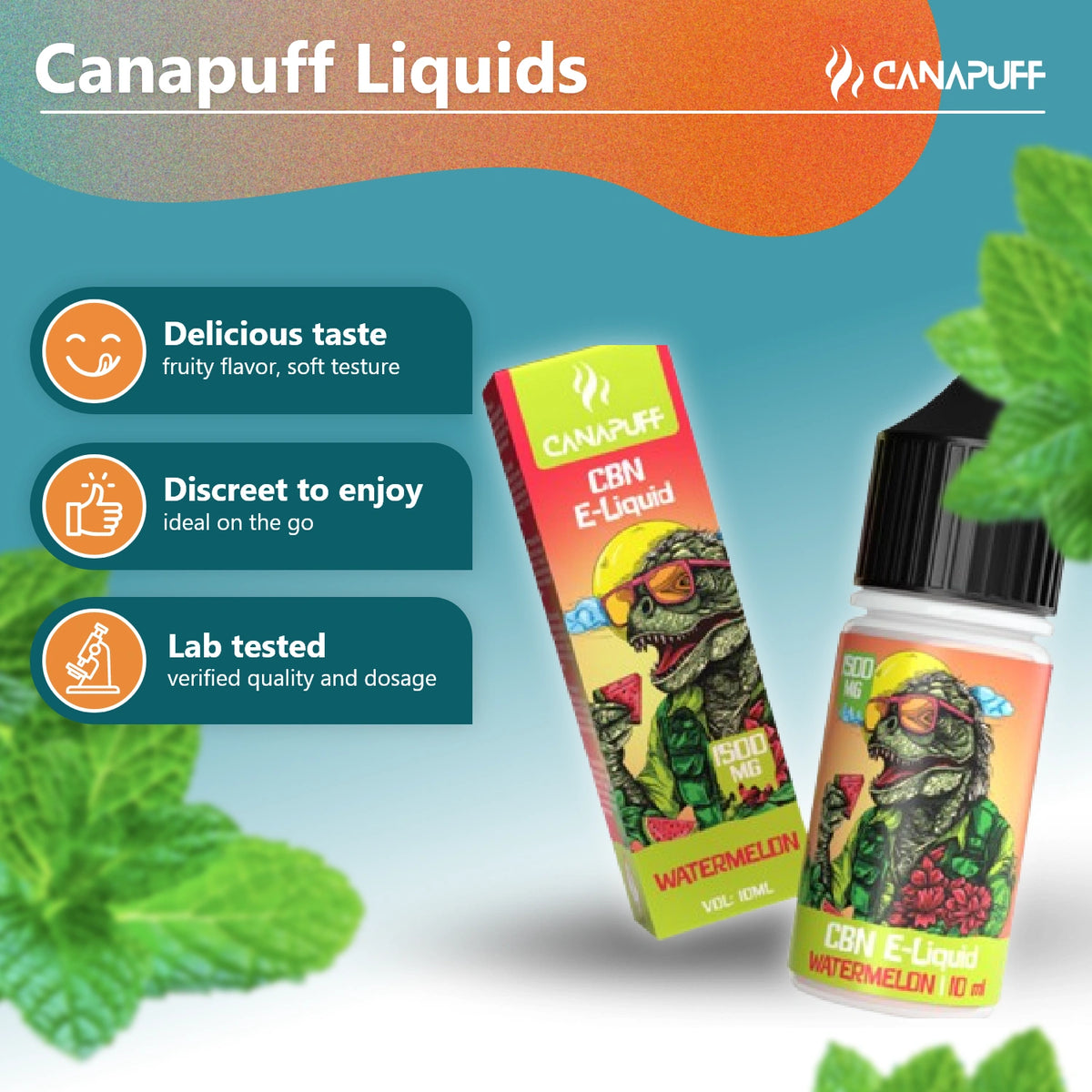 Canapuff CBN E-Liquid Watermelon 1500 mg, 10 ml fľaštička a 10 ml vape liquidu