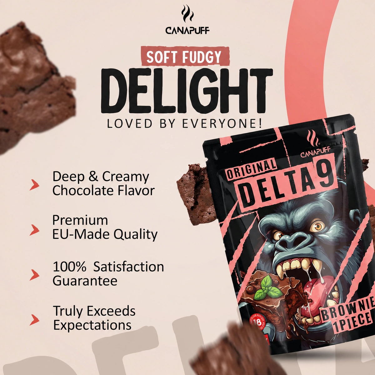 Canapuff Delta 9 Brownies, čokoládové brownie s Delta-9 THC z konope