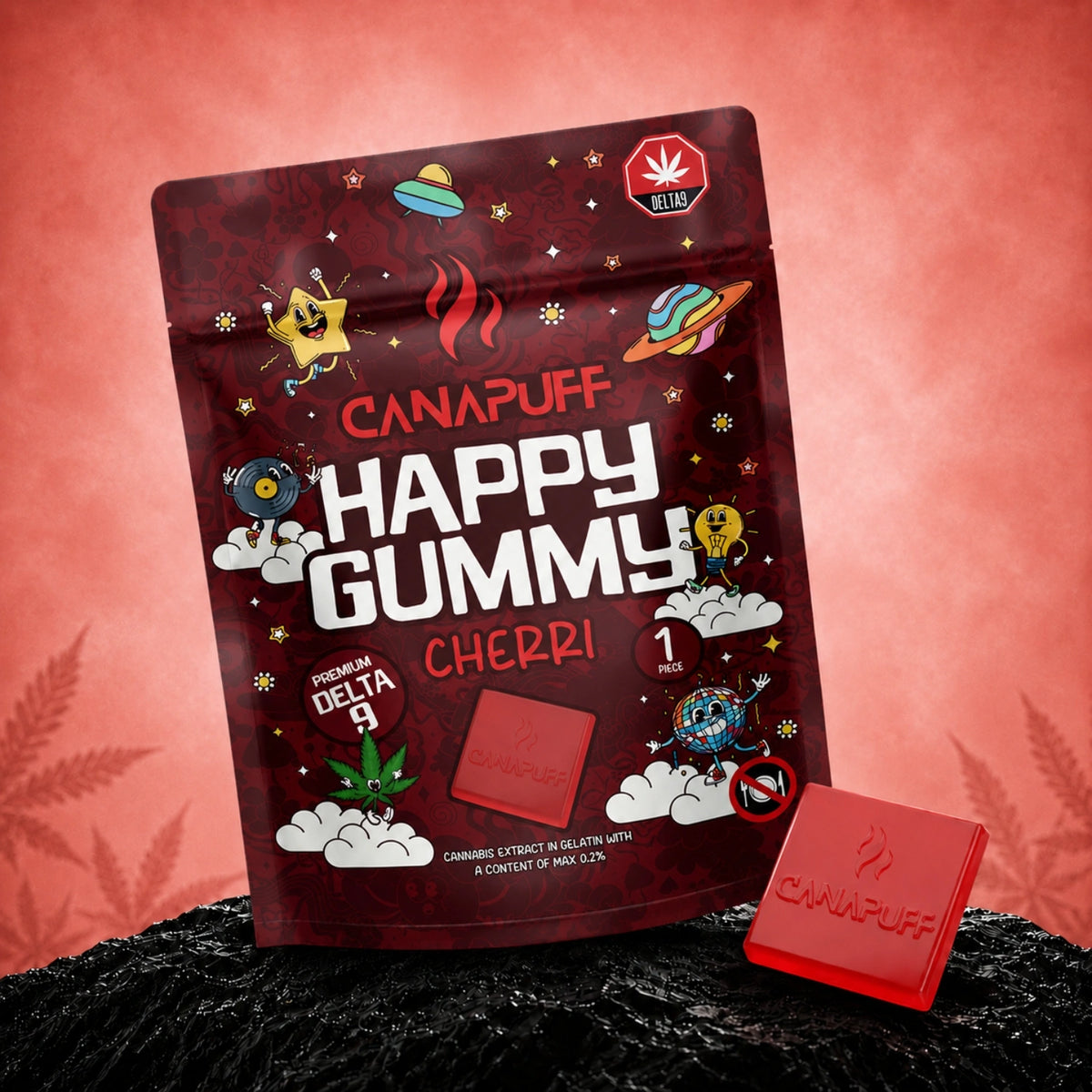 Canapuff Happy Gummy Delta-9 Cherri, 1 kus gumíka z konope