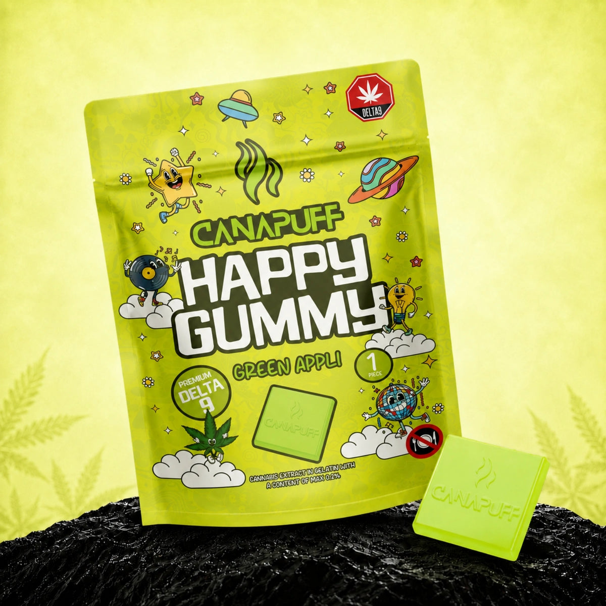 Canapuff Happy Gummy Green Apple, Delta-9 THC gumíky z konope