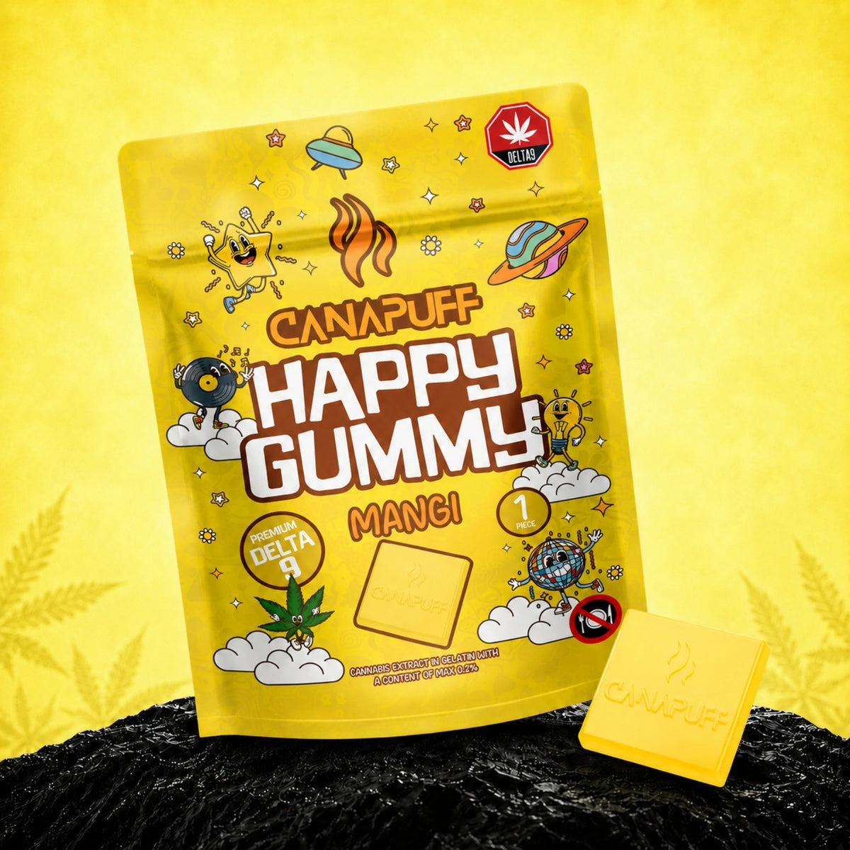Vrecko Canapuff Happy Gummy Mangi Delta-9 gumíkov z konope