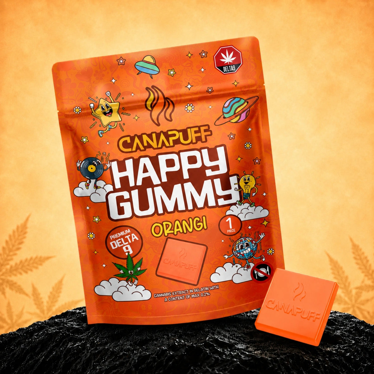 Canapuff Happy Gummies Delta-9 Orange, 1 kus, gumík s Delta-9 THC z konope