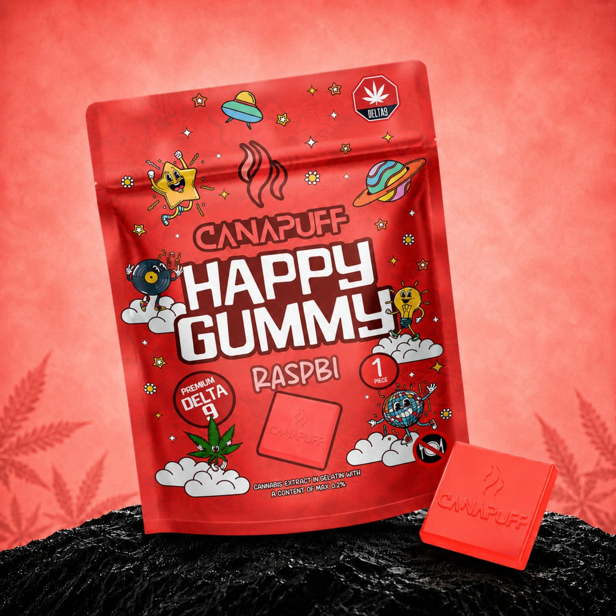 Canapuff Happy Gummy Raspbi, Delta-9 THC gumík, 1 kus