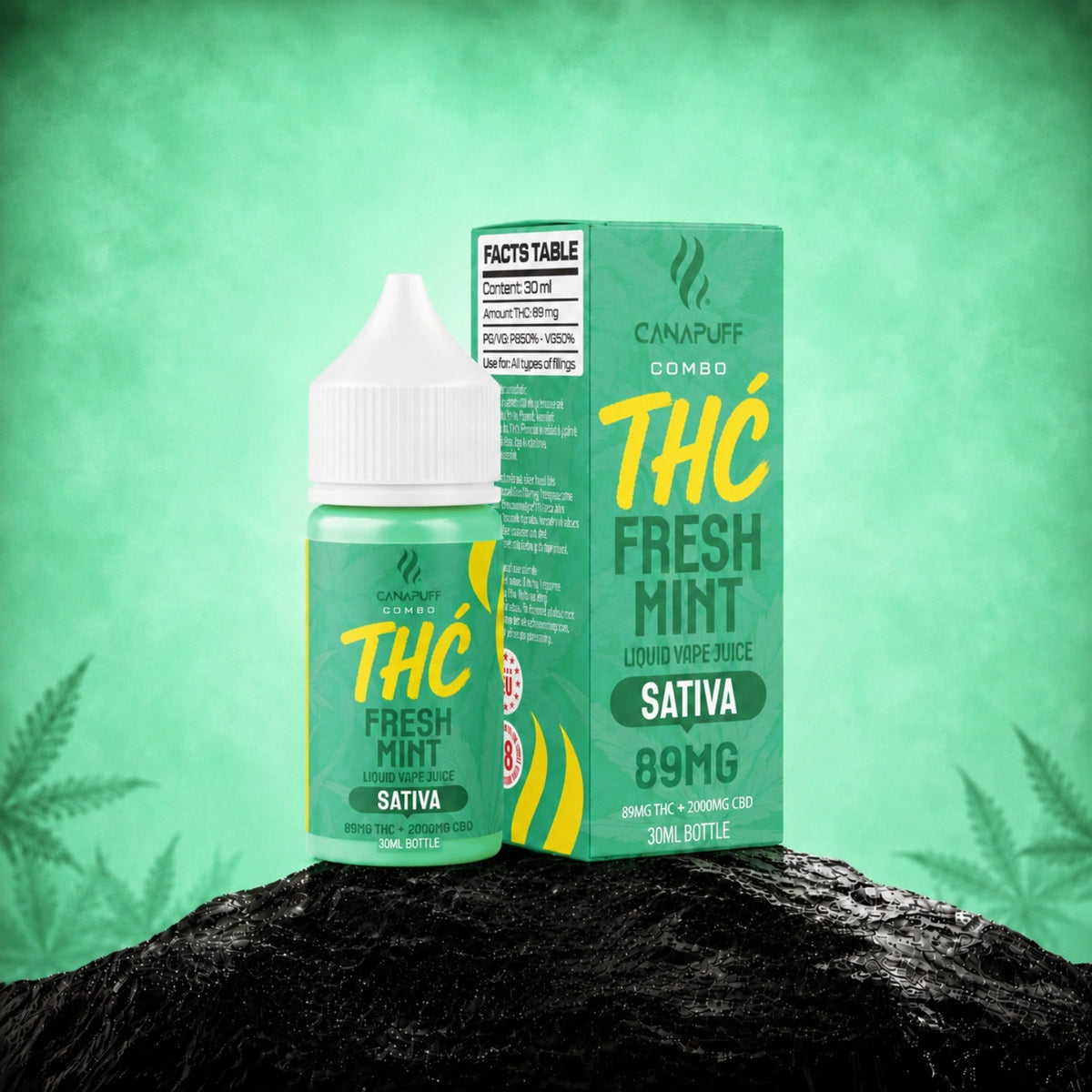 Canapuff Combo Fresh Mint vape liquid, 89mg Delta-9 THC, 2000mg CBD, 30ml fľaštička
