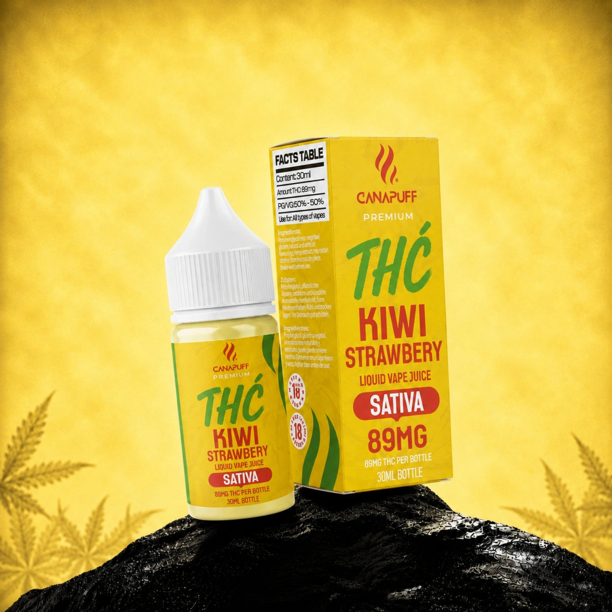 Canapuff Delta 9 Liquid Kiwi Strawberry Sativa, 89mg, 30ml fľaštička vape liquidu