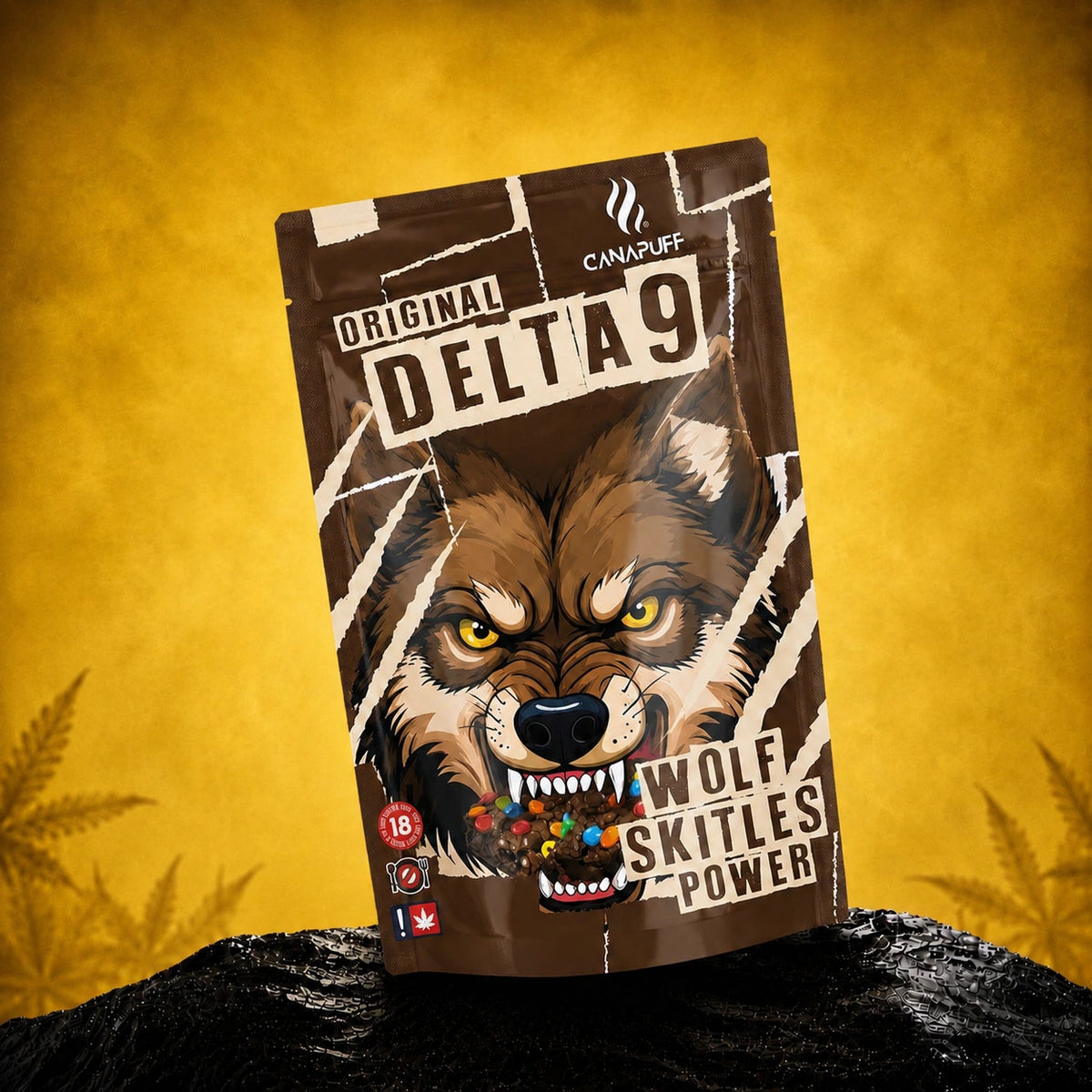 Canapuff Delta 9 Wolf Skittles Power vrecko s brownie s Delta-9 THC z konope