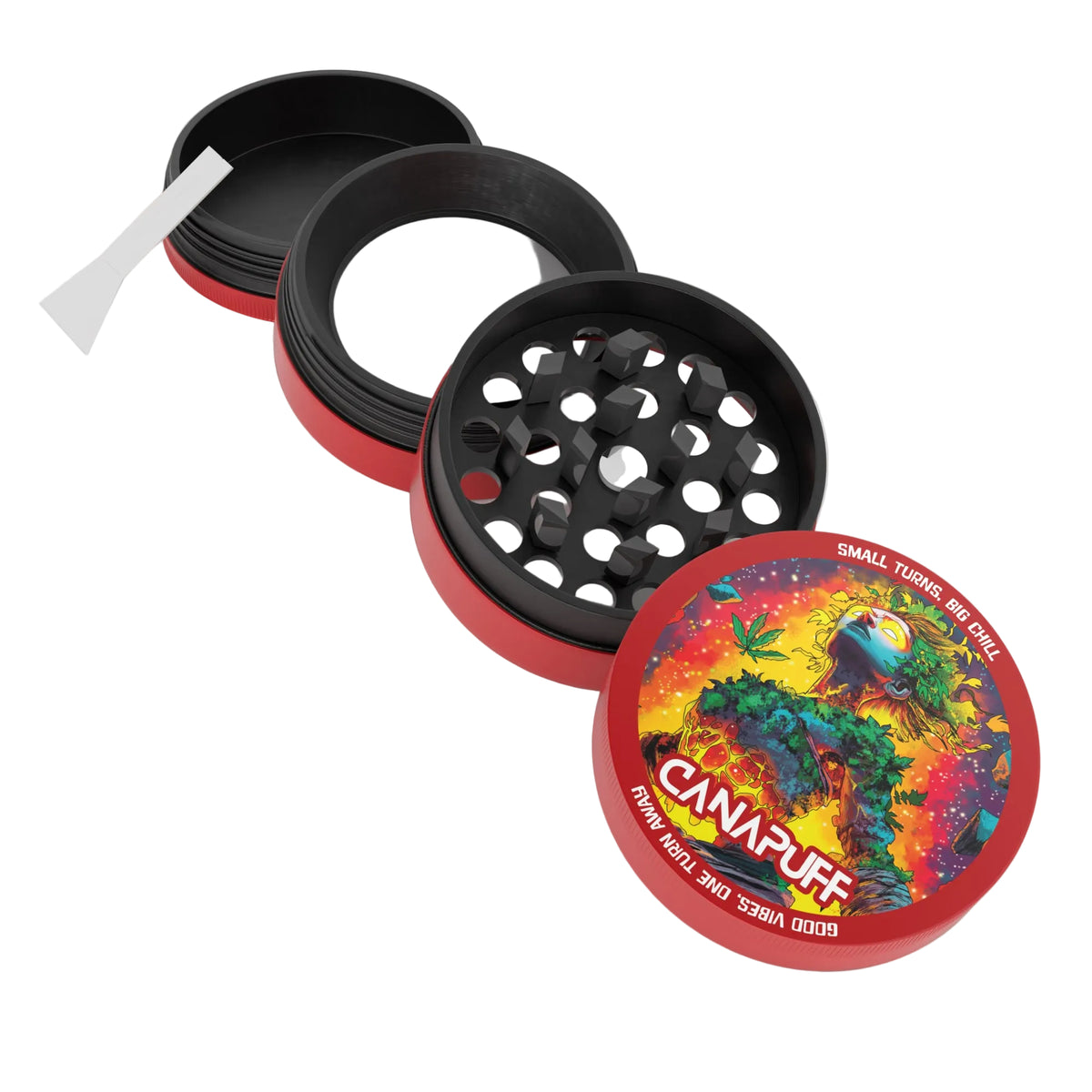 Canapuff kovový grinder Euforic so zachytávačom kiefu a škrabkou