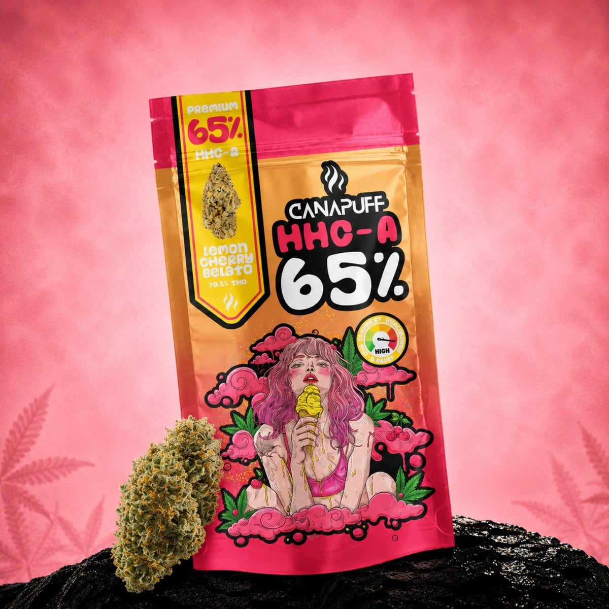 Canapuff HHC-A Kvety Lemon Cherry Gelato 65% vrecko s pukmi cannabisu