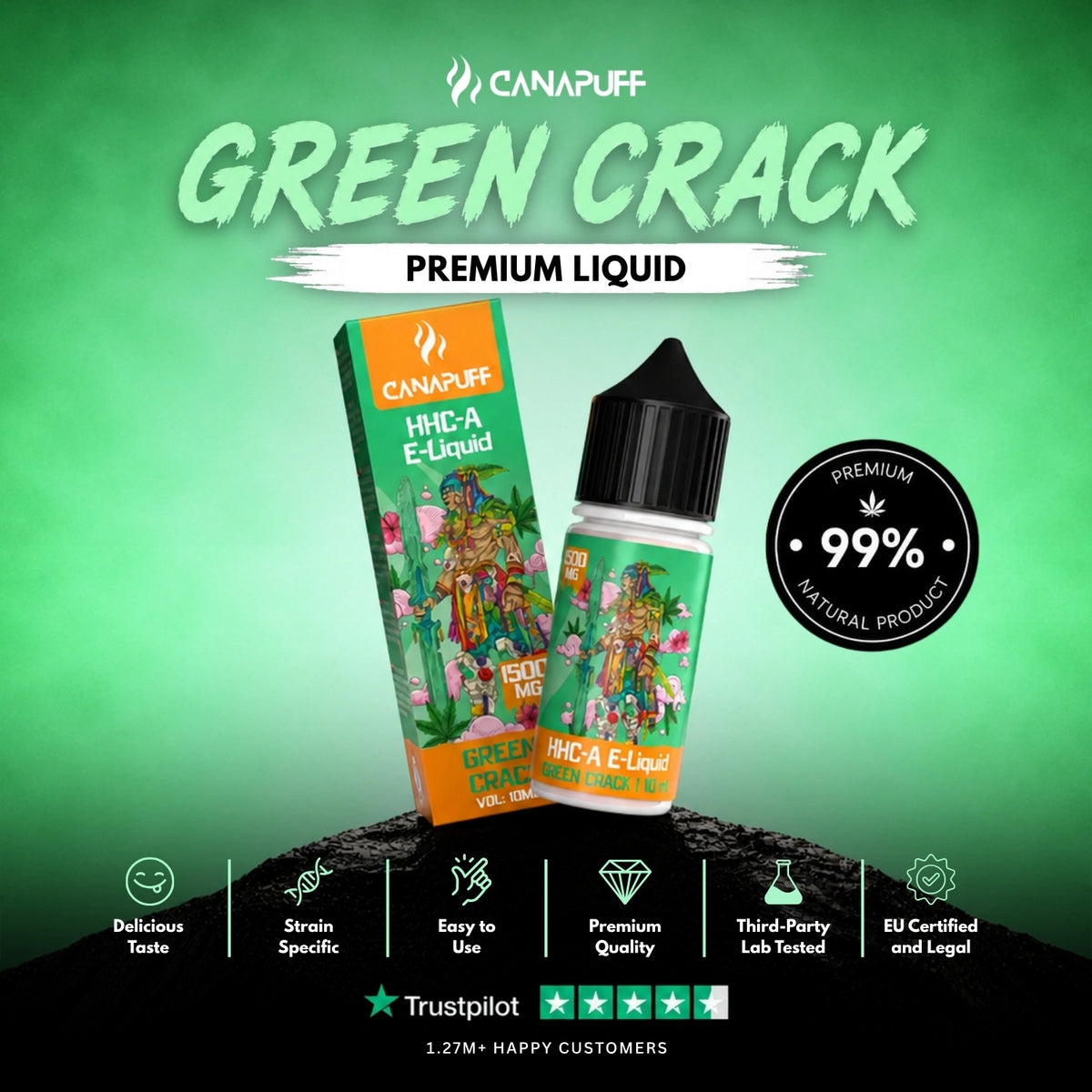 HHC-A Liquid Green Crack 1.500mg – fľaštička liquidu, foto 2