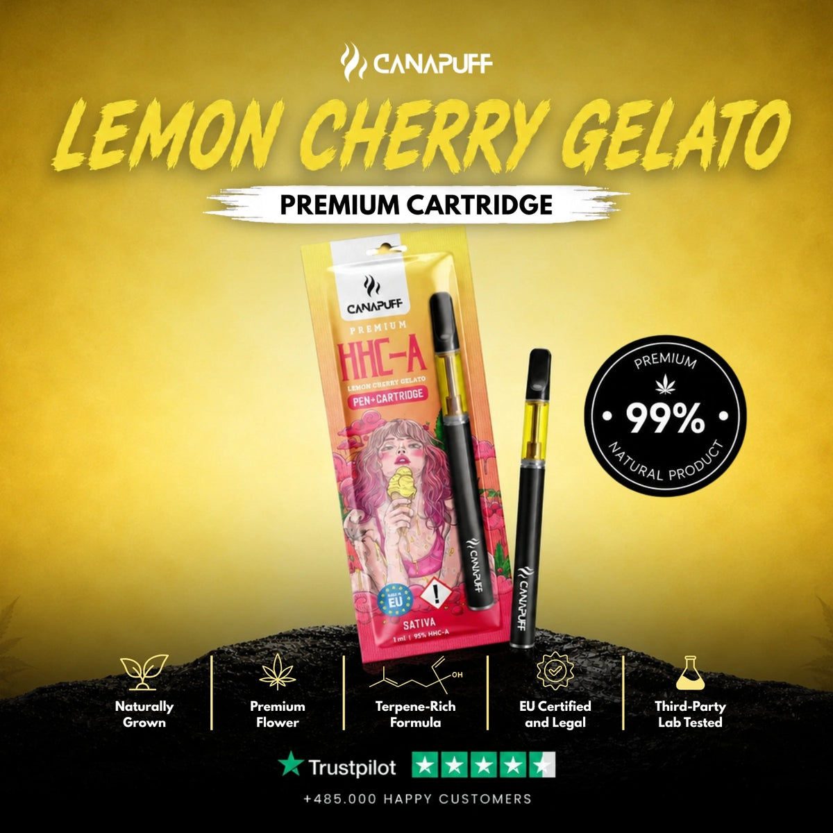 HHC-A Pen+Kazeta Lemon Cherry Gelato 95% – vape pero s kazetou, foto 2