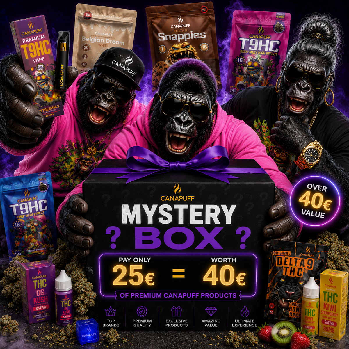 Canapuff Mystery Box S, balíček produktov s Delta-9 THC