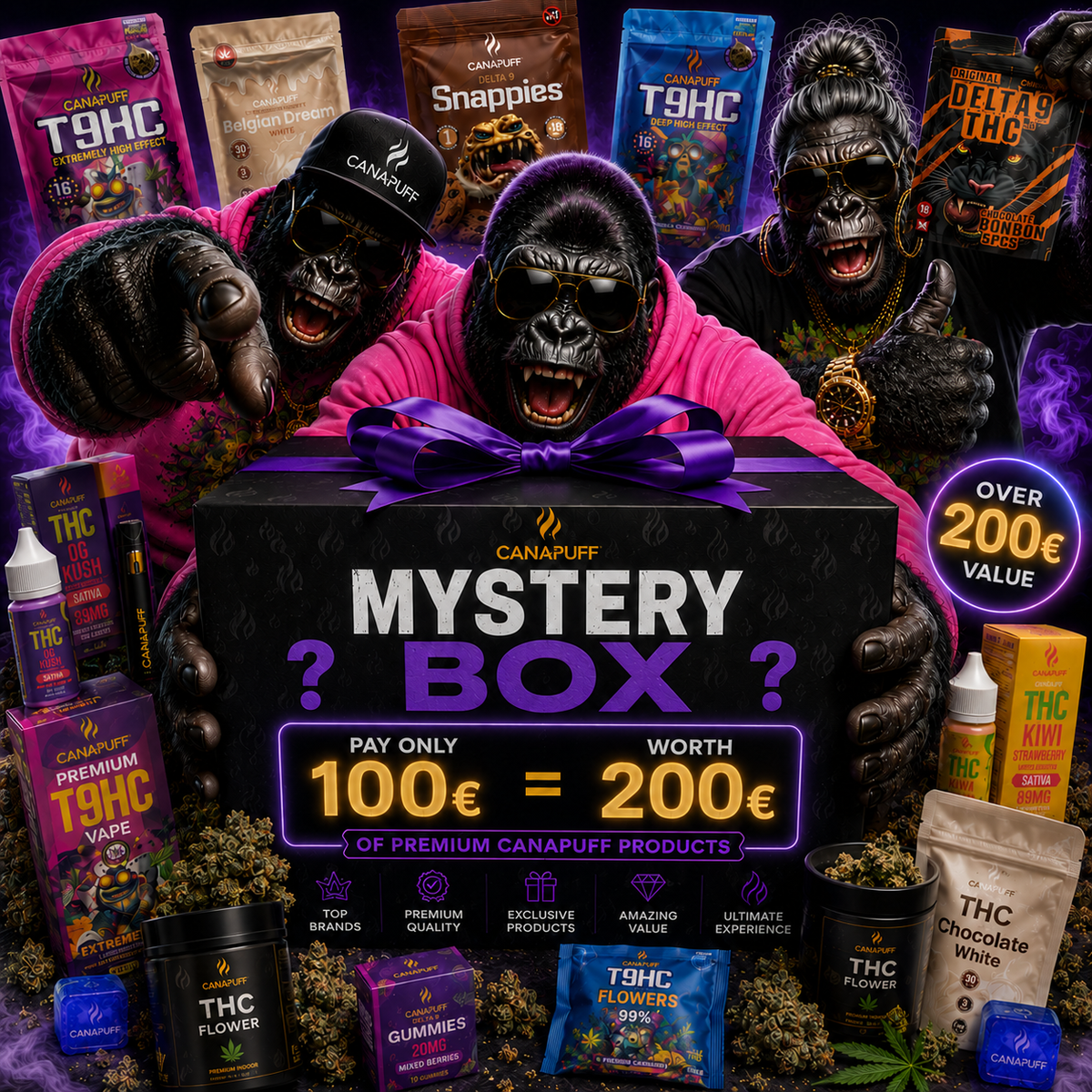 Canapuff Mystery Box L, balíček produktov s Delta-9 THC