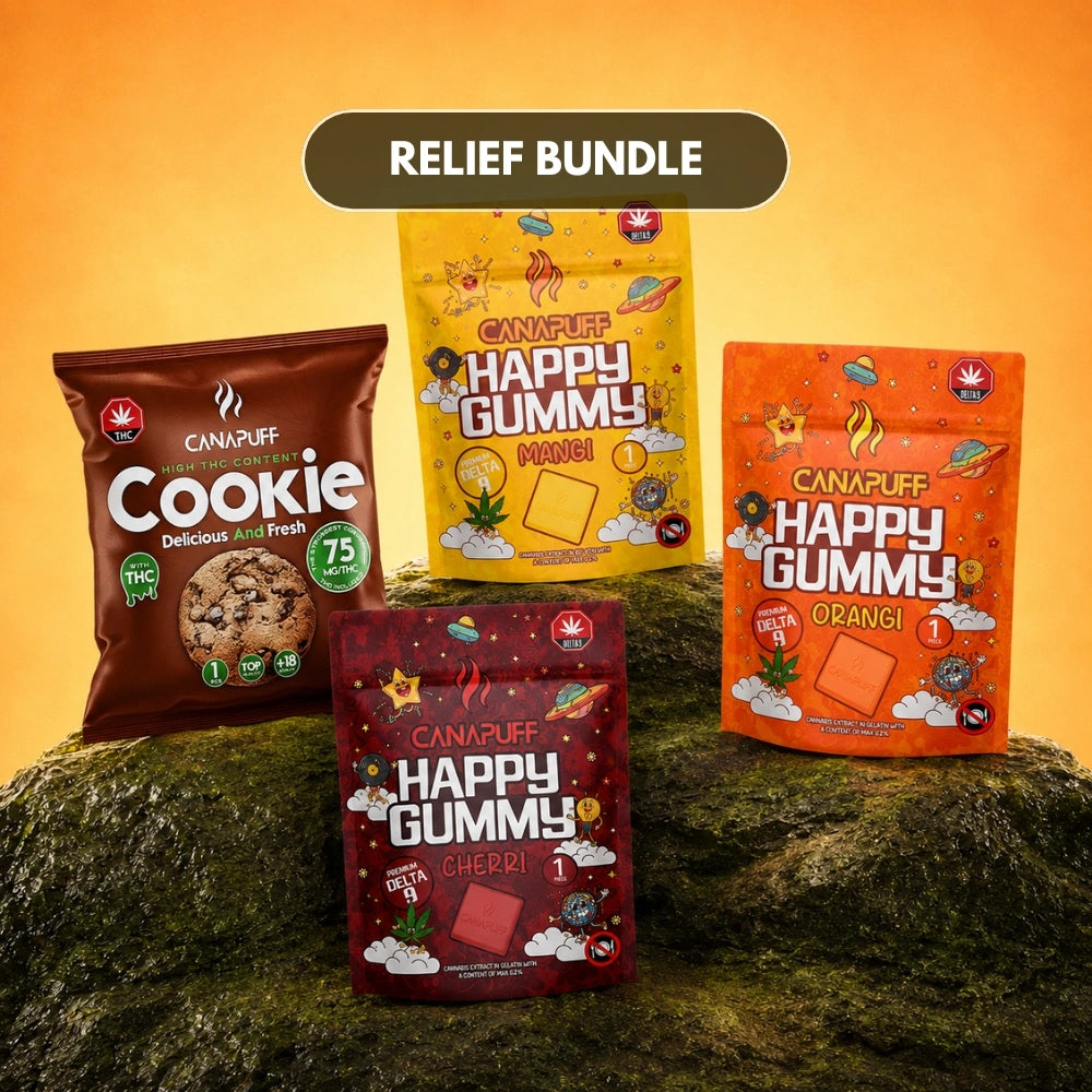 Canapuff Relief Bundle s cookie a tromi vreckami gumíkov rôznych príchutí