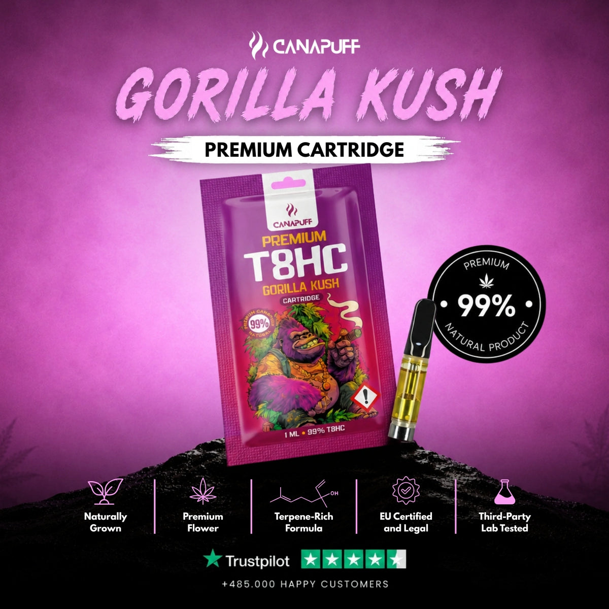 T8HC Kazeta Gorilla Kush 99% – vape kazeta, foto 2