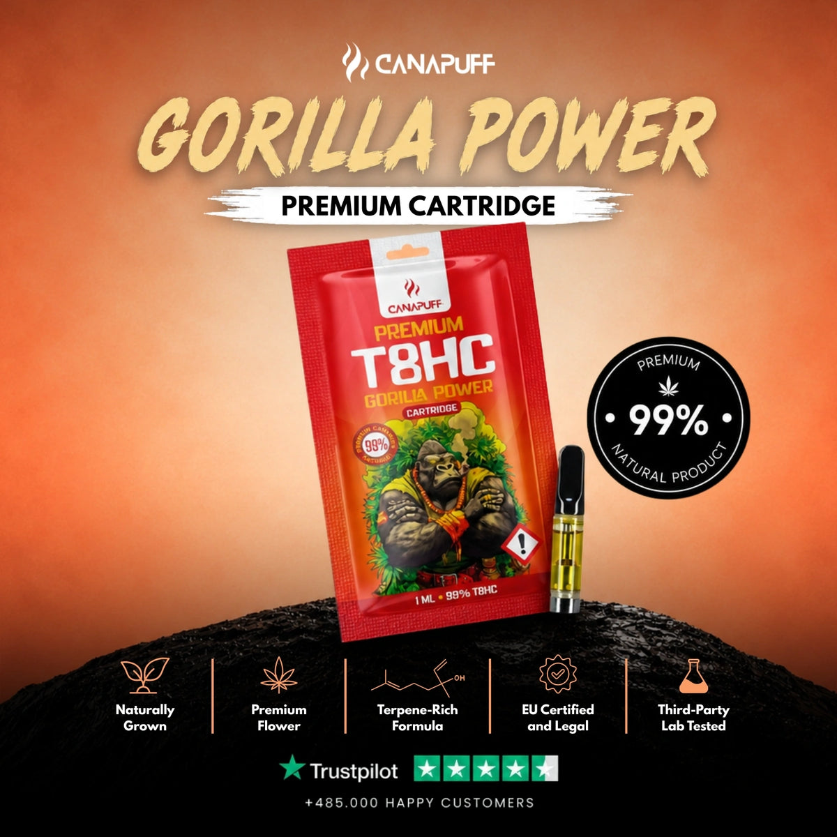 T8HC kazeta Gorilla Power 99% – vape kazeta, foto 2