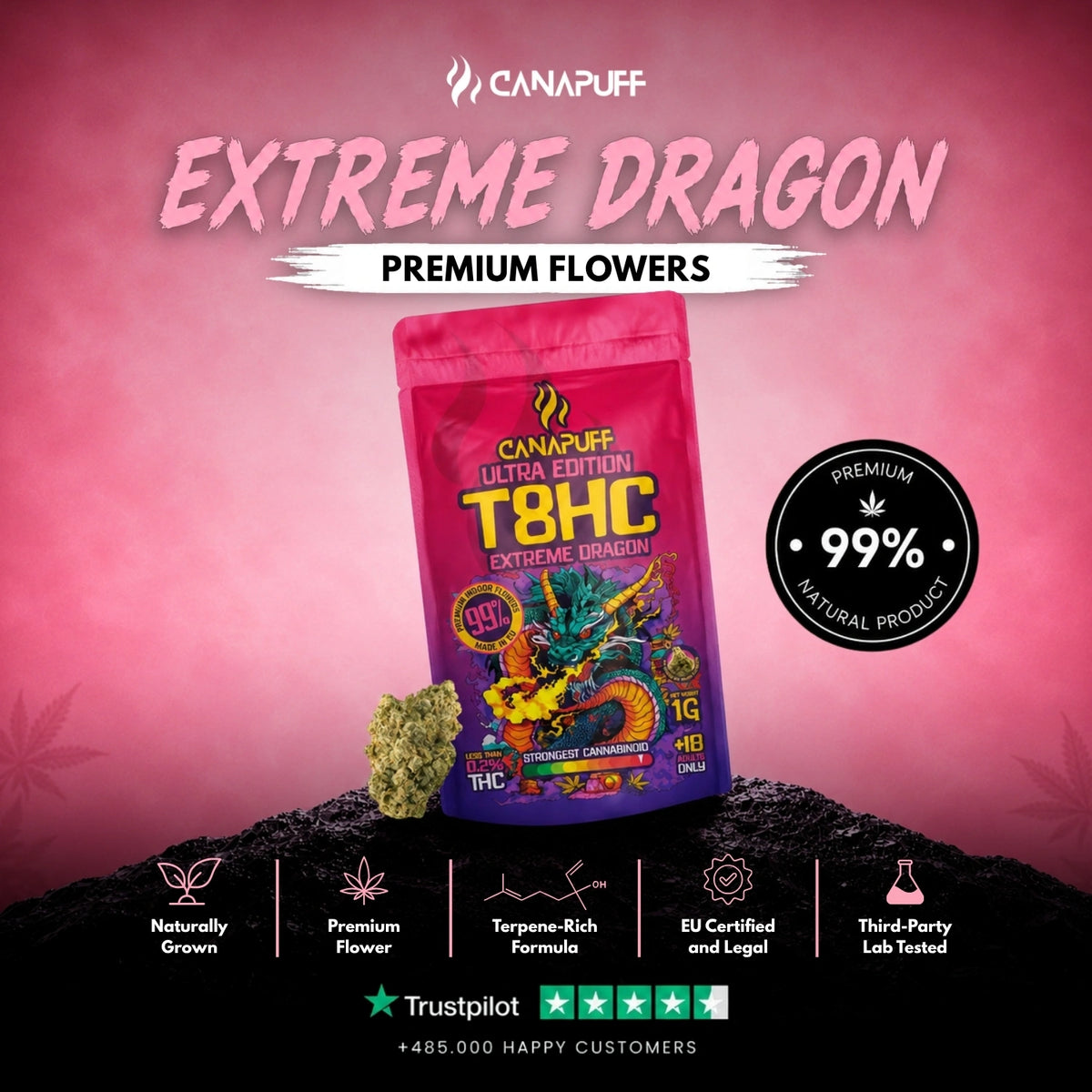 T8HC Kvety Extreme Dragon 99% – kvetové vrcholíky, foto 2