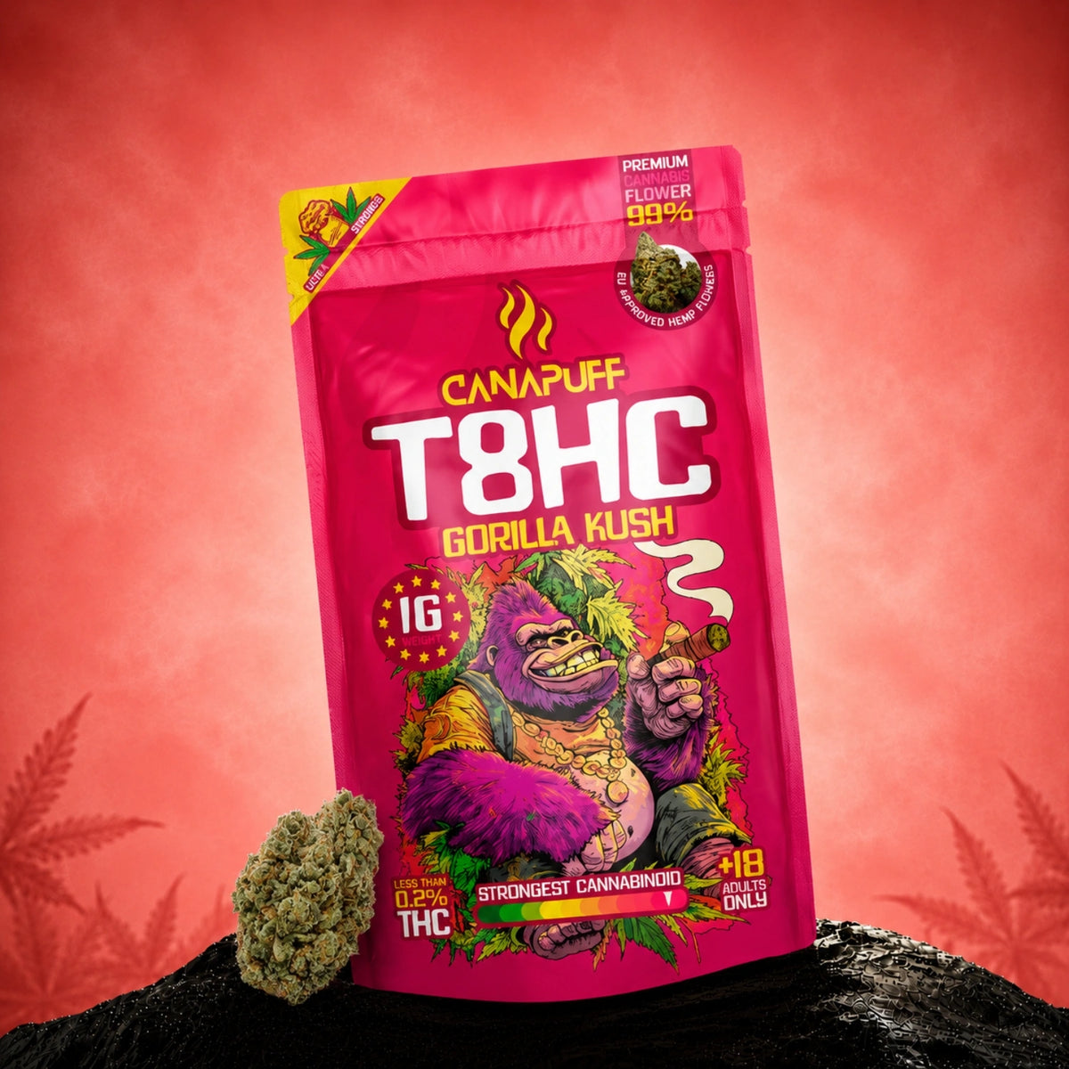 Canapuff T8HC Gorilla Kush kvety 99%, 18g vrecko