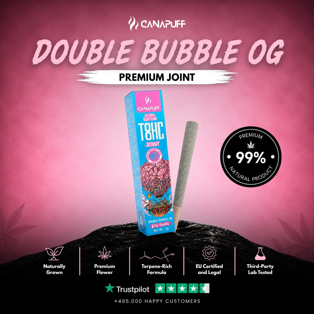 T8HC Joint Double Bubble Ultra Edition 99% 1g – predbalený joint, fotka 2