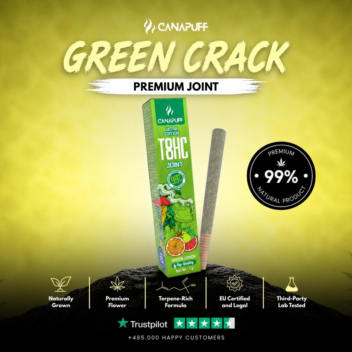 T8HC Joint Green Crack Ultra Edition 99% 1g – predbalený joint, foto 2