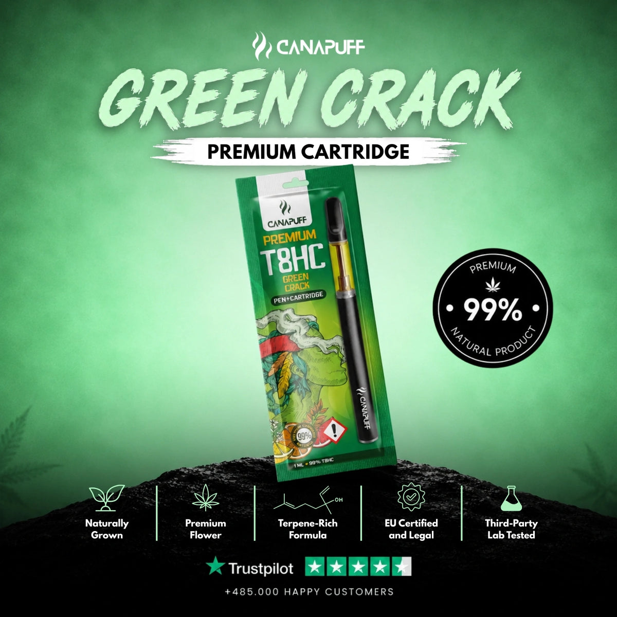 T8HC Pen+Kazeta Green Crack 99% – vape pero s kazetou, foto 2
