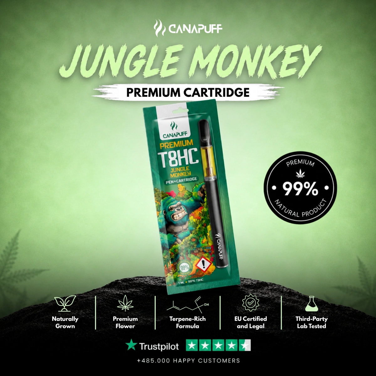 T8HC Pen+Kazeta Jungle Monkey 99% – vape pen s kazetou, foto 2