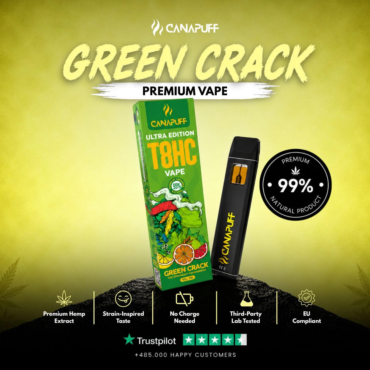 T8HC Vape Green Crack Ultra Edition 99% 1ml – jednorazový vape pen, foto 2
