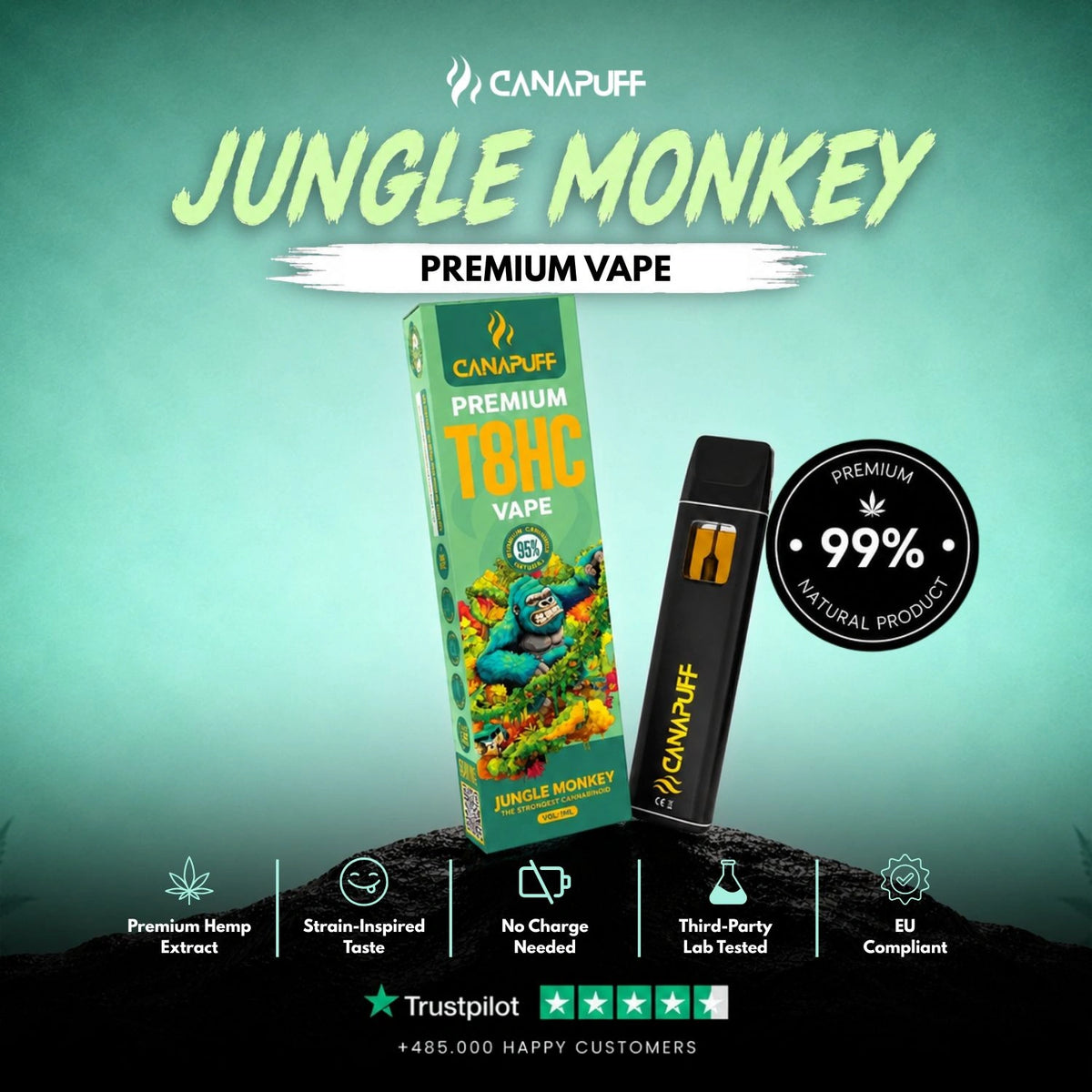 T8HC Vape Jungle Monkey 95% 1ml – jednorazové vape pero, foto 2
