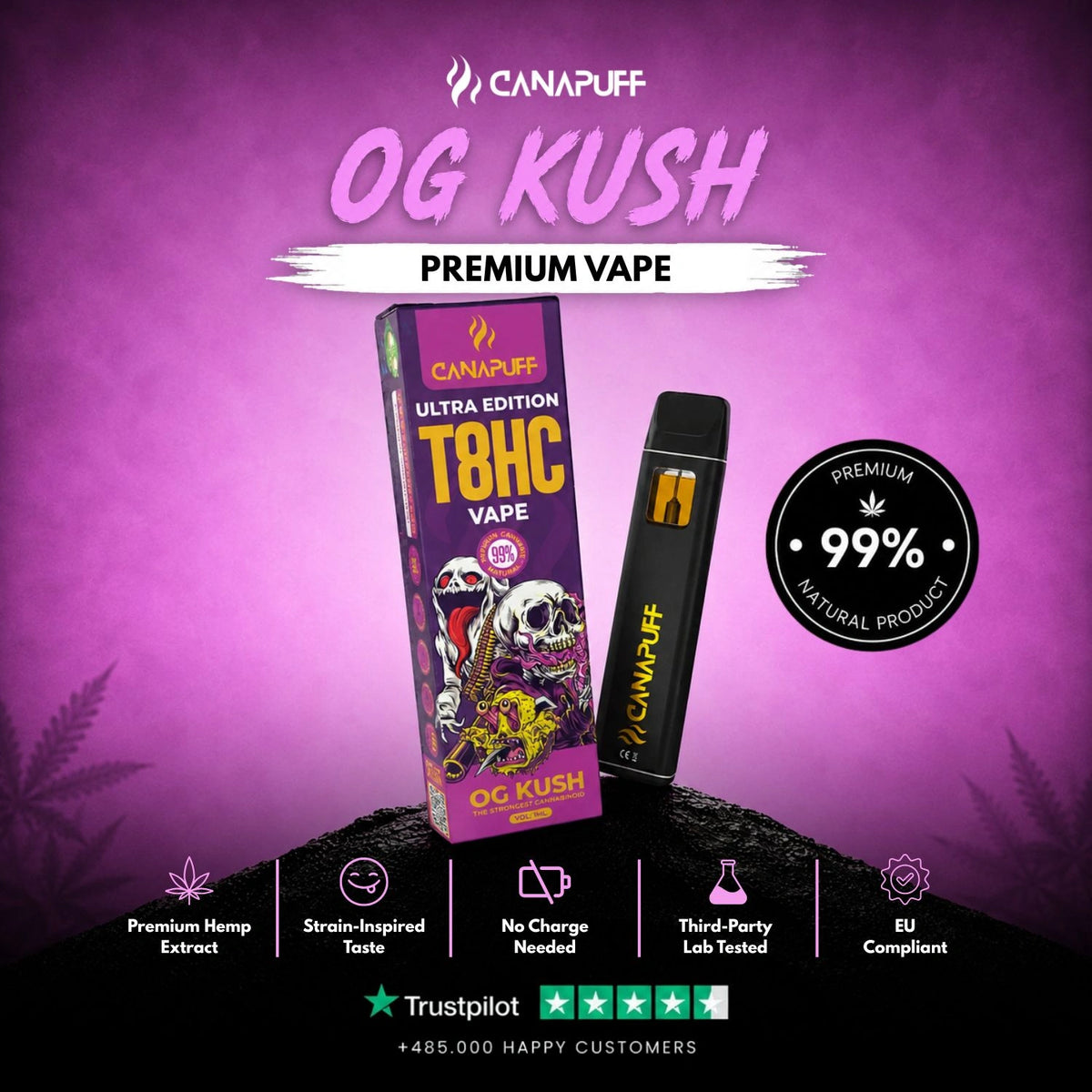 T8HC Vape OG Kush Ultra Edition 99% 1ml – jednorazové vape pero, fotka 2