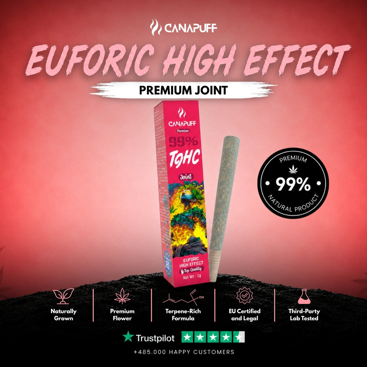 TⳊHC Joint Euforic High Effect 99% – hotový joint, fotka 2