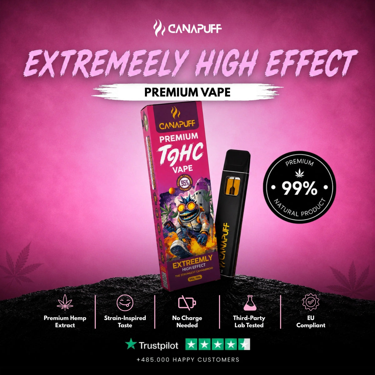 TⳊHC Vape Extreemly 95% 1ml – jednorazové vape pero, foto 2