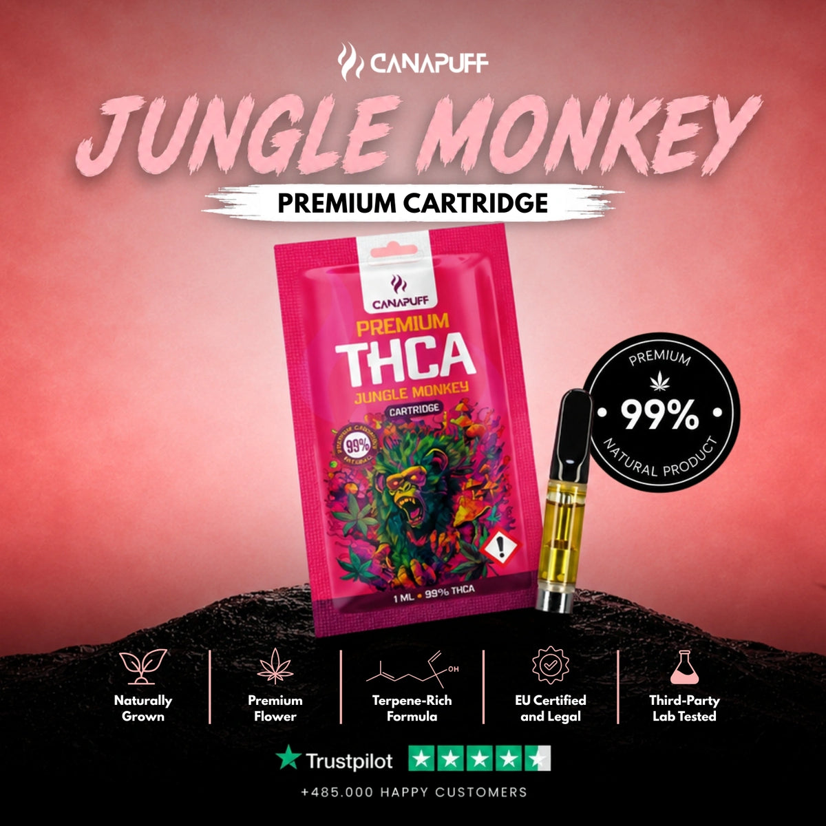 THCA kazeta Jungle Monkey 99% – vape kazeta, foto 2