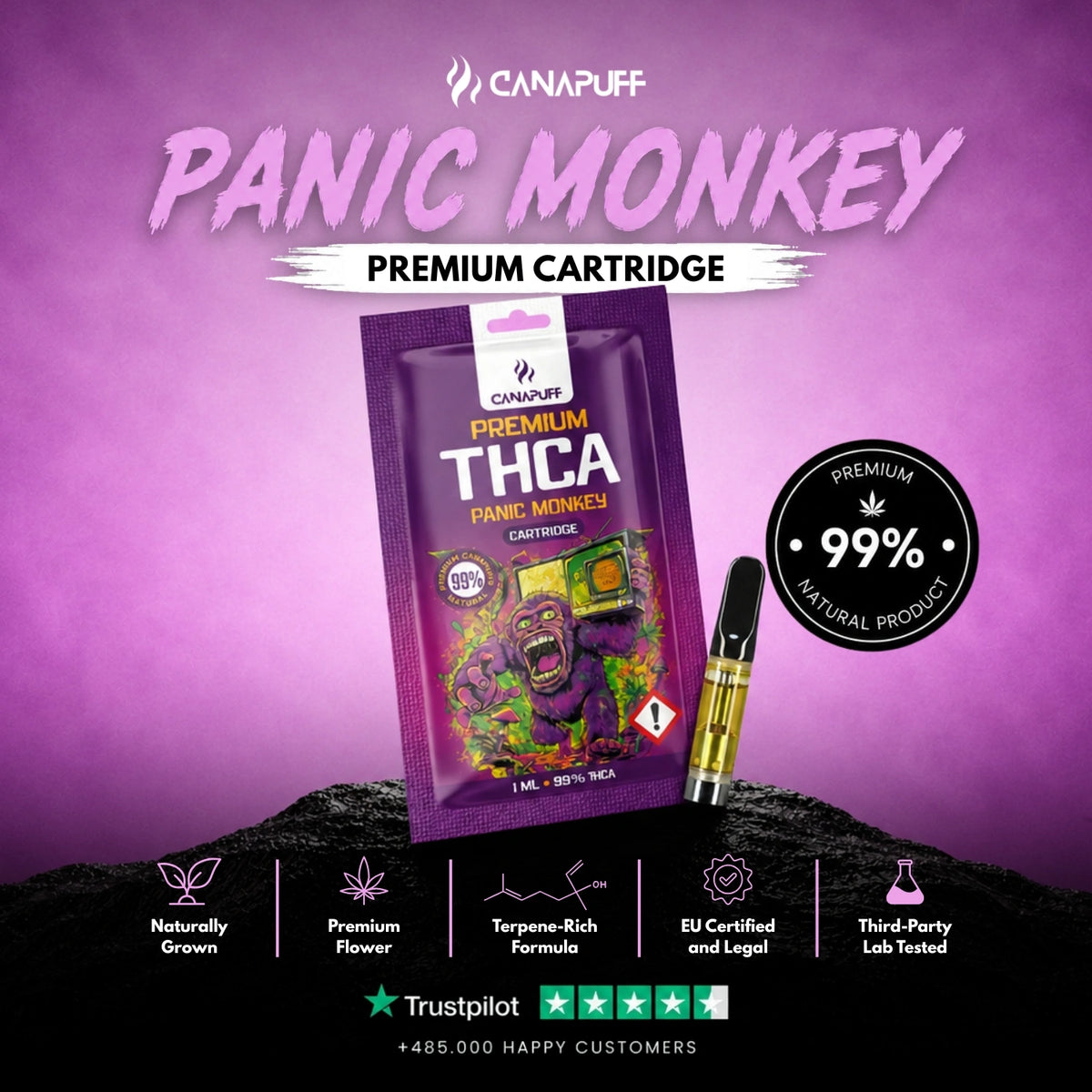 THCA Kazeta Panic Monkey 99% – vape kazeta, foto 2