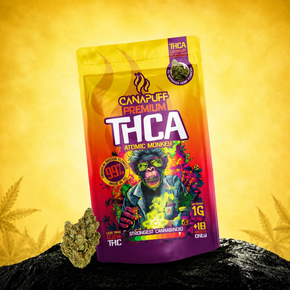 Canapuff THCA Atomic Monkey kvety 99%, 1g sáčok