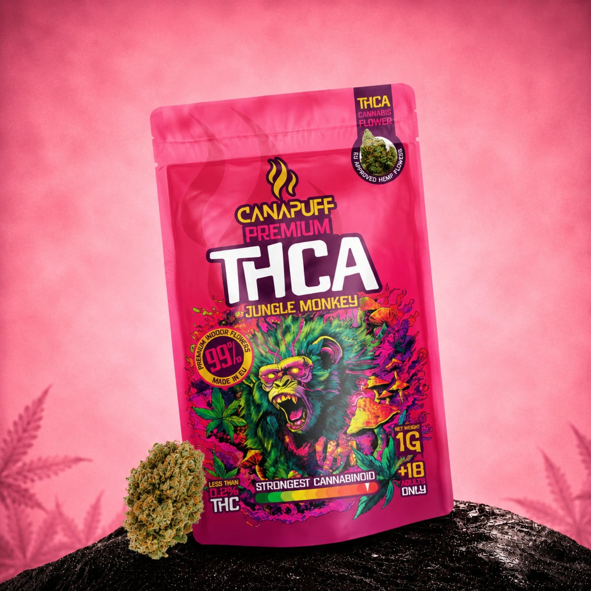 Canapuff THCA Jungle Monkey kvet, vrecúško 1g, sila kanabinoidov 99%