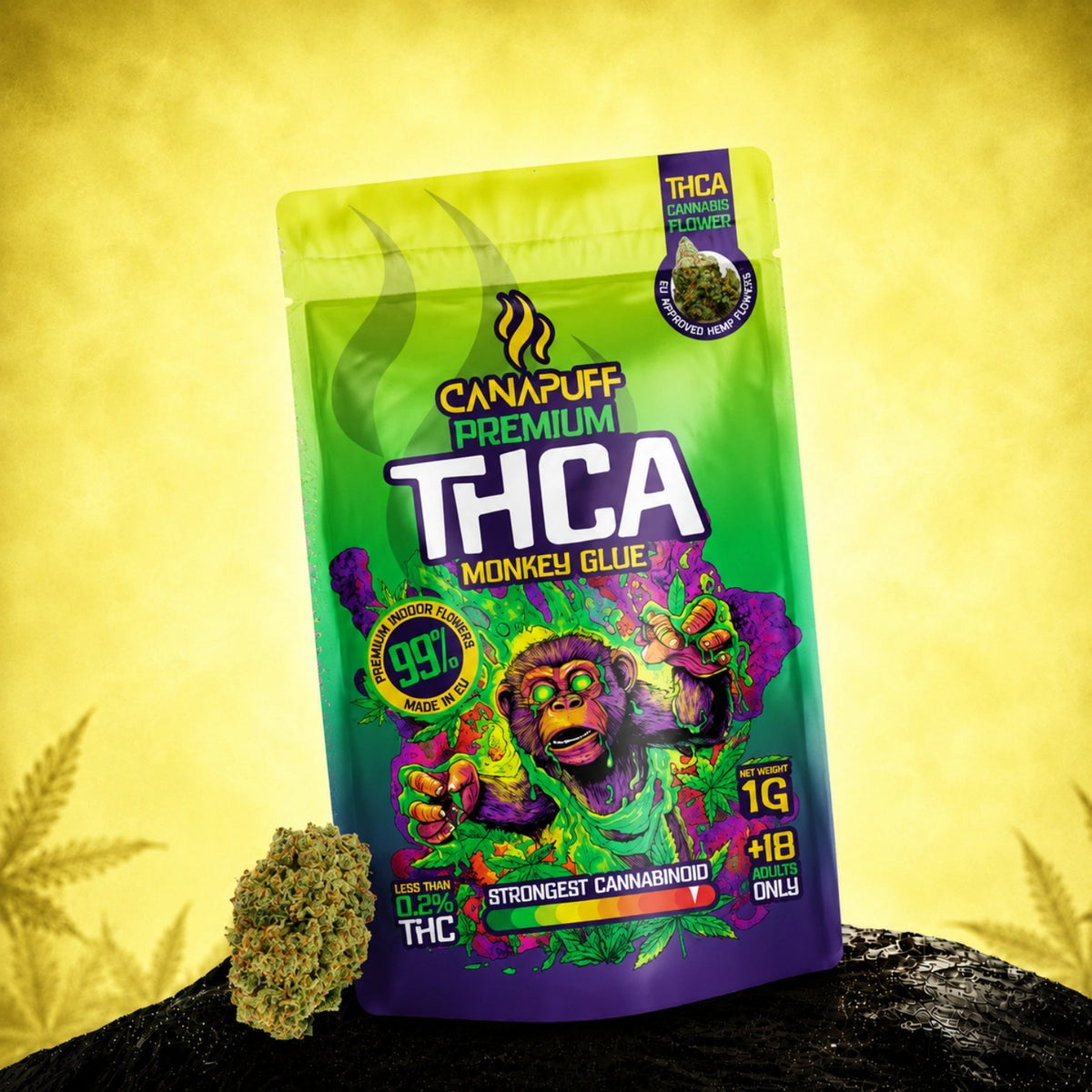 Canapuff THCA Monkey Glue 99% kvety cannabisu 1g vrecko
