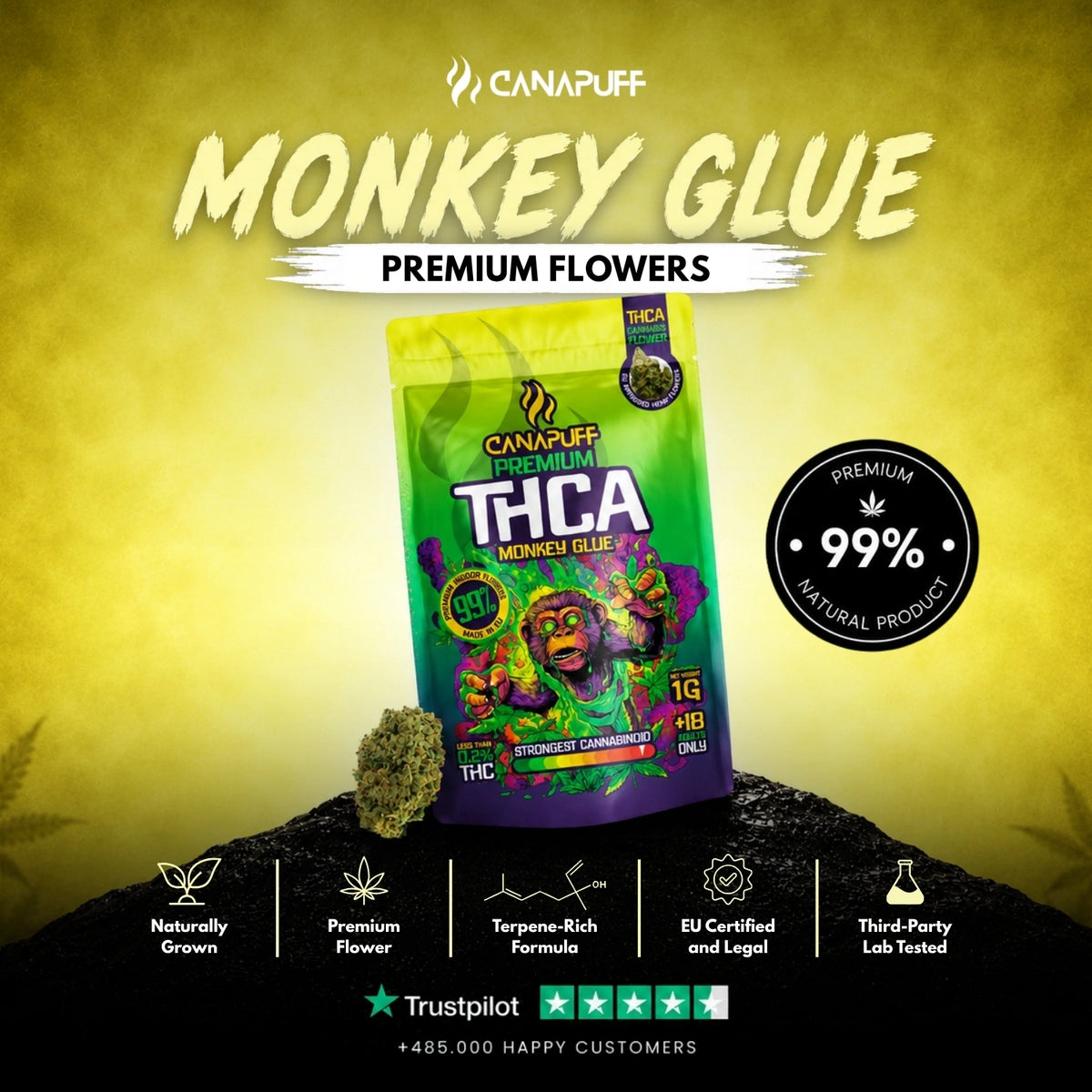 THCA Kvety Monkey Glue 99% – kvetové palice, foto 2