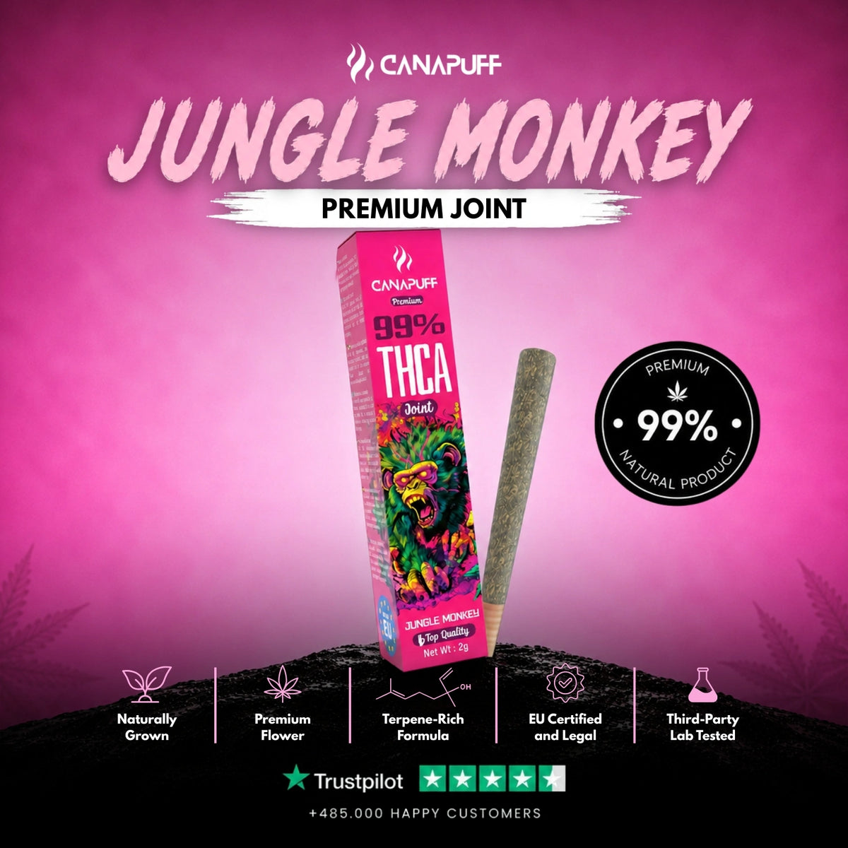 THCA Joint Jungle Monkey 99% 2g – predbalený joint, foto 2