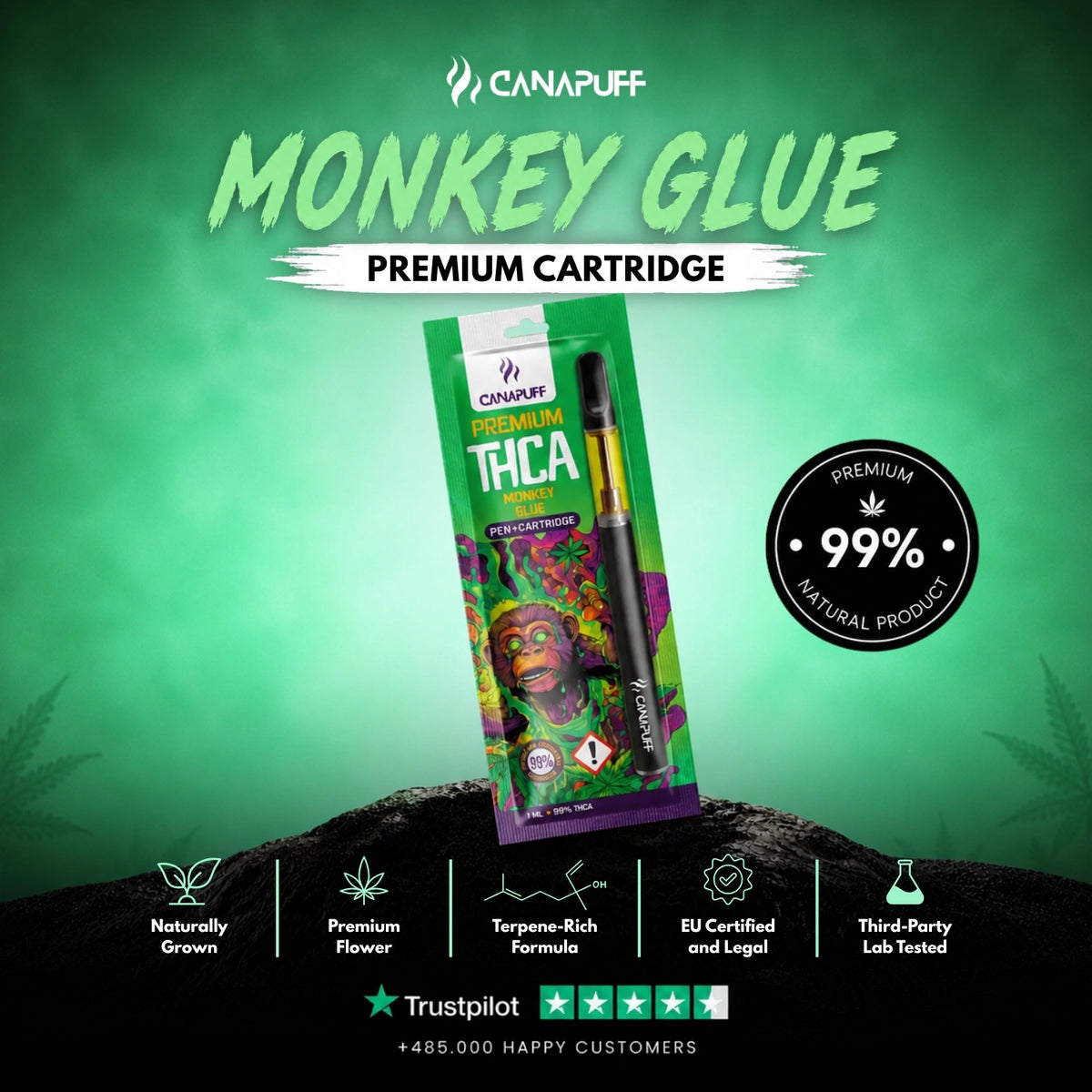 THCA Pen+Kazeta Monkey Glue 99% – vape pero s kazetou, foto 2