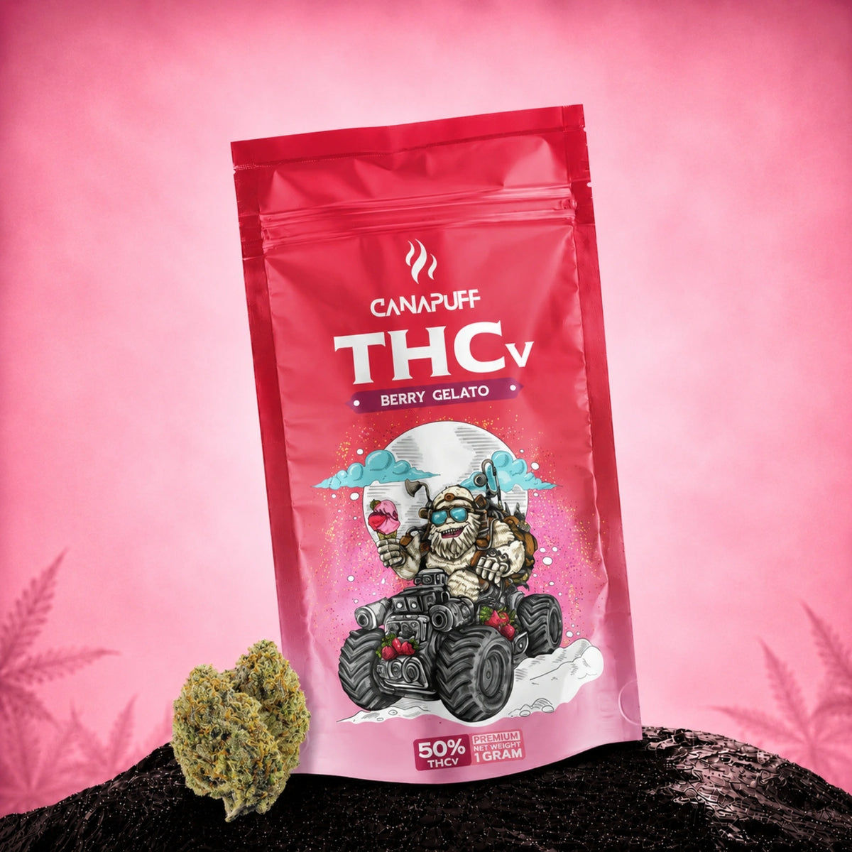 Canapuff THCv Kvety Berry Gelato 50%, 1 g vrecúško