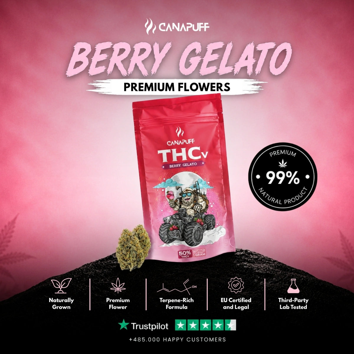 THCv Kvety Berry Gelato 50% – kvetové puky, foto 2