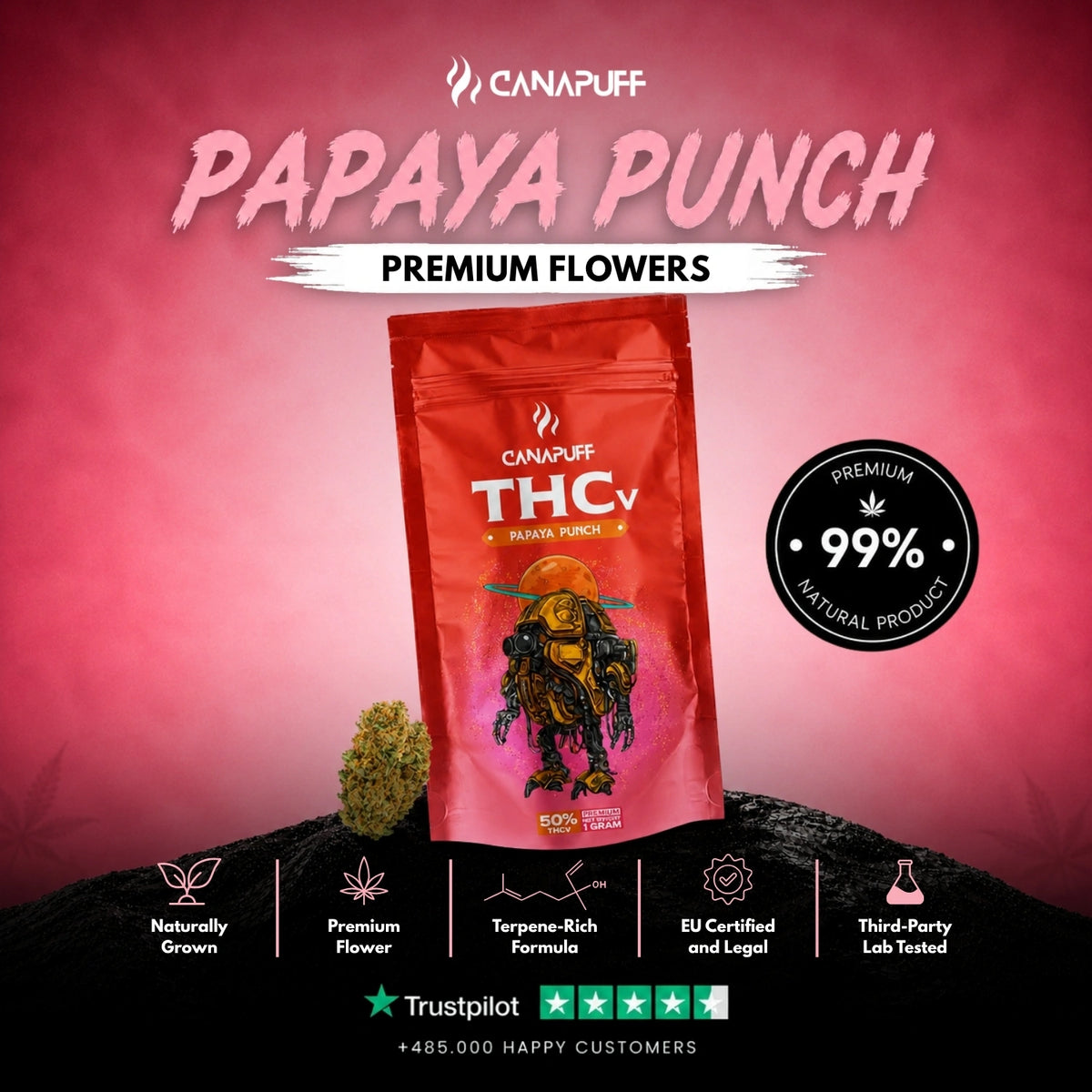 THCv Kvety Papaya Punch 50% – kvetové palice, foto 2