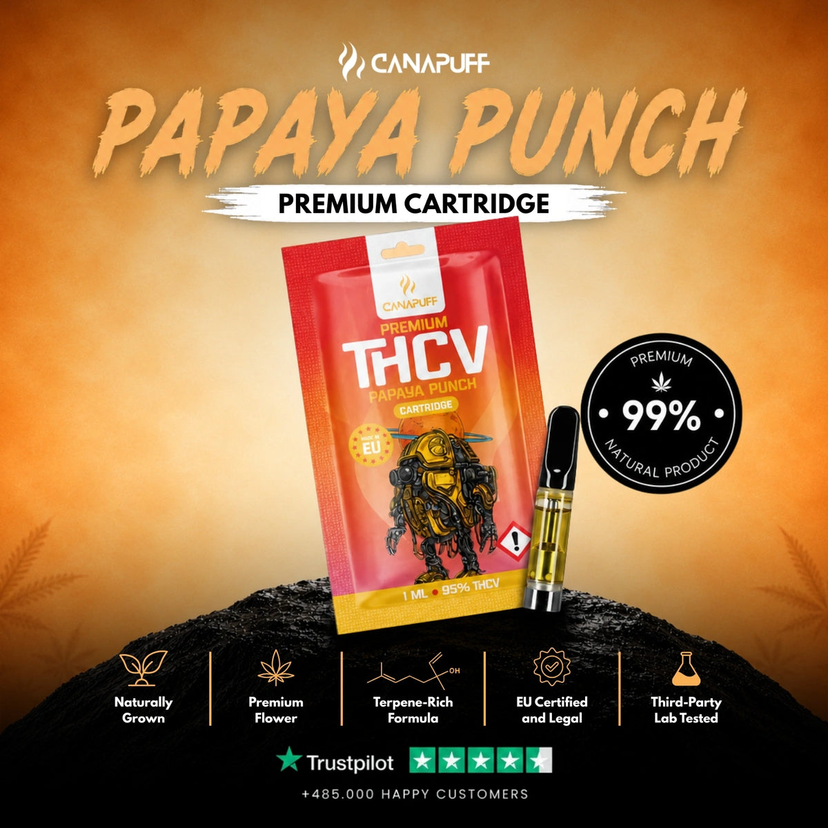 THCv kazeta Papaya Punch 95% – vape kazeta, foto 2